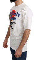 T-shirt blanc Dolce & Gabbana avec motif léopard royal, coupe ajustée et détails élégants, vue de face.