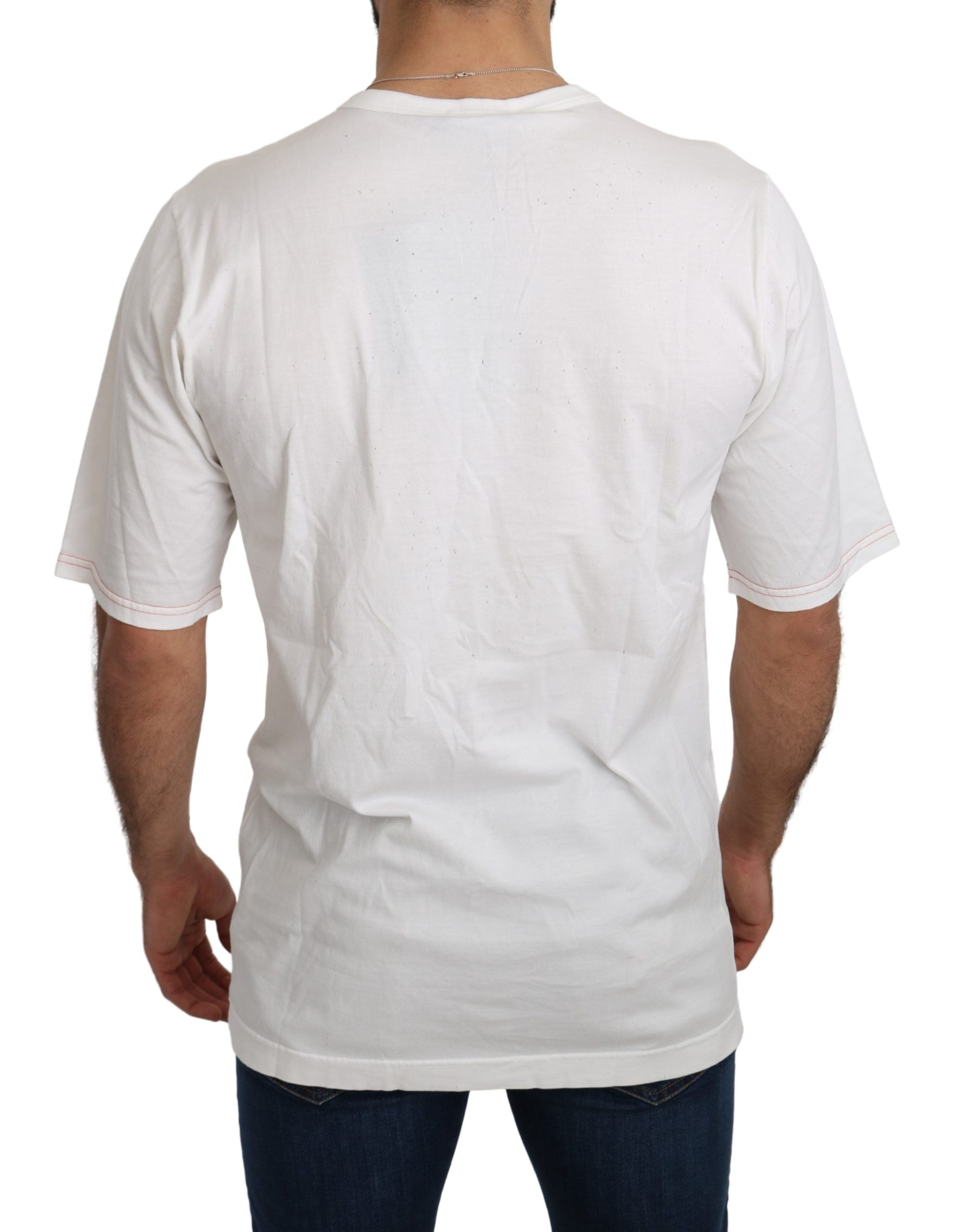 T-shirt blanc Dolce & Gabbana avec motif léopard royal blanc, style élégant et tendance, vue de face.