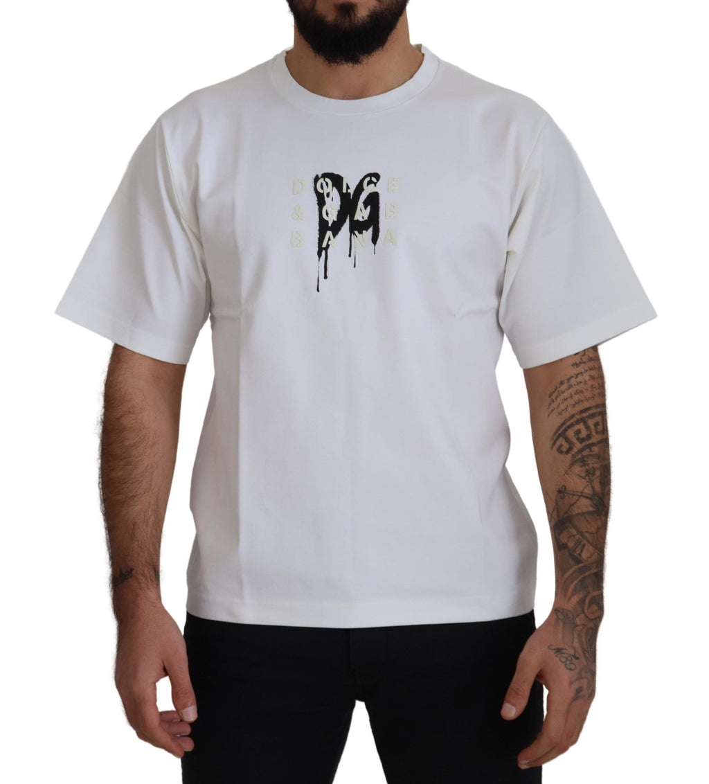 T-shirt blanc en coton Dolce & Gabbana avec logo imprimé, col rond et coupe classique.