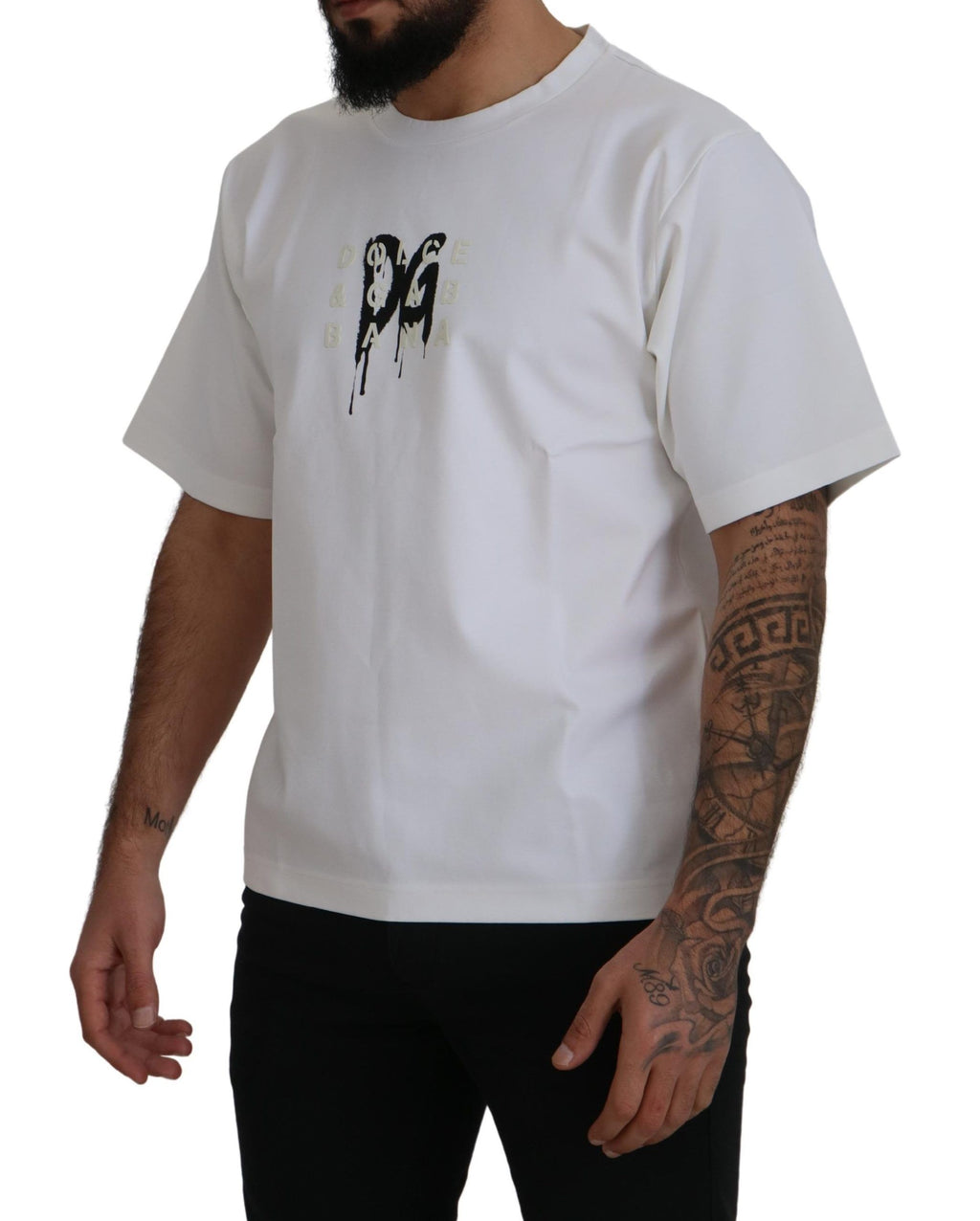T-shirt blanc Dolce & Gabbana en coton avec logo imprimé, col rond et style décontracté.