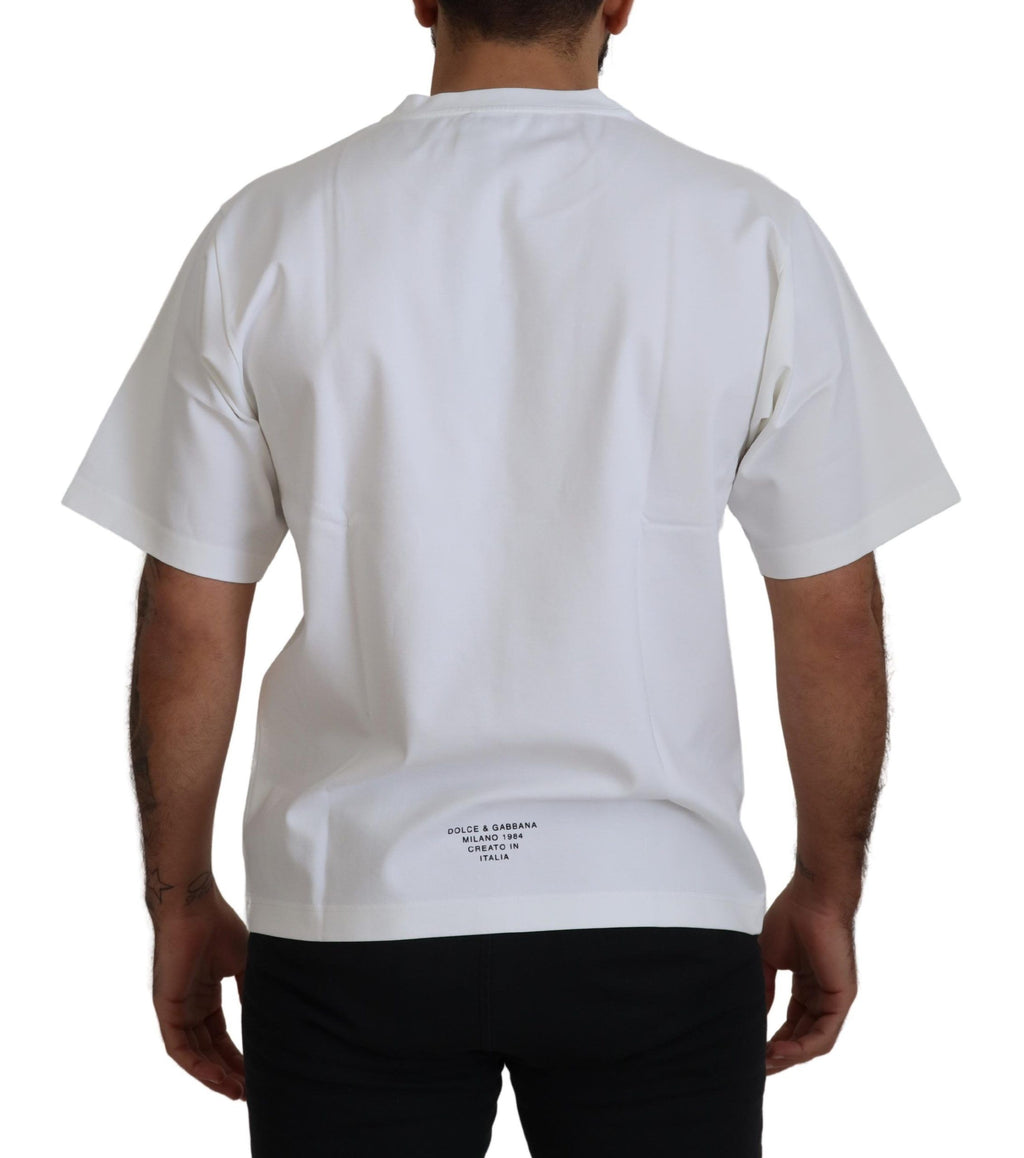 T-shirt en coton blanc Dolce & Gabbana avec logo imprimé, col rond et design classique.