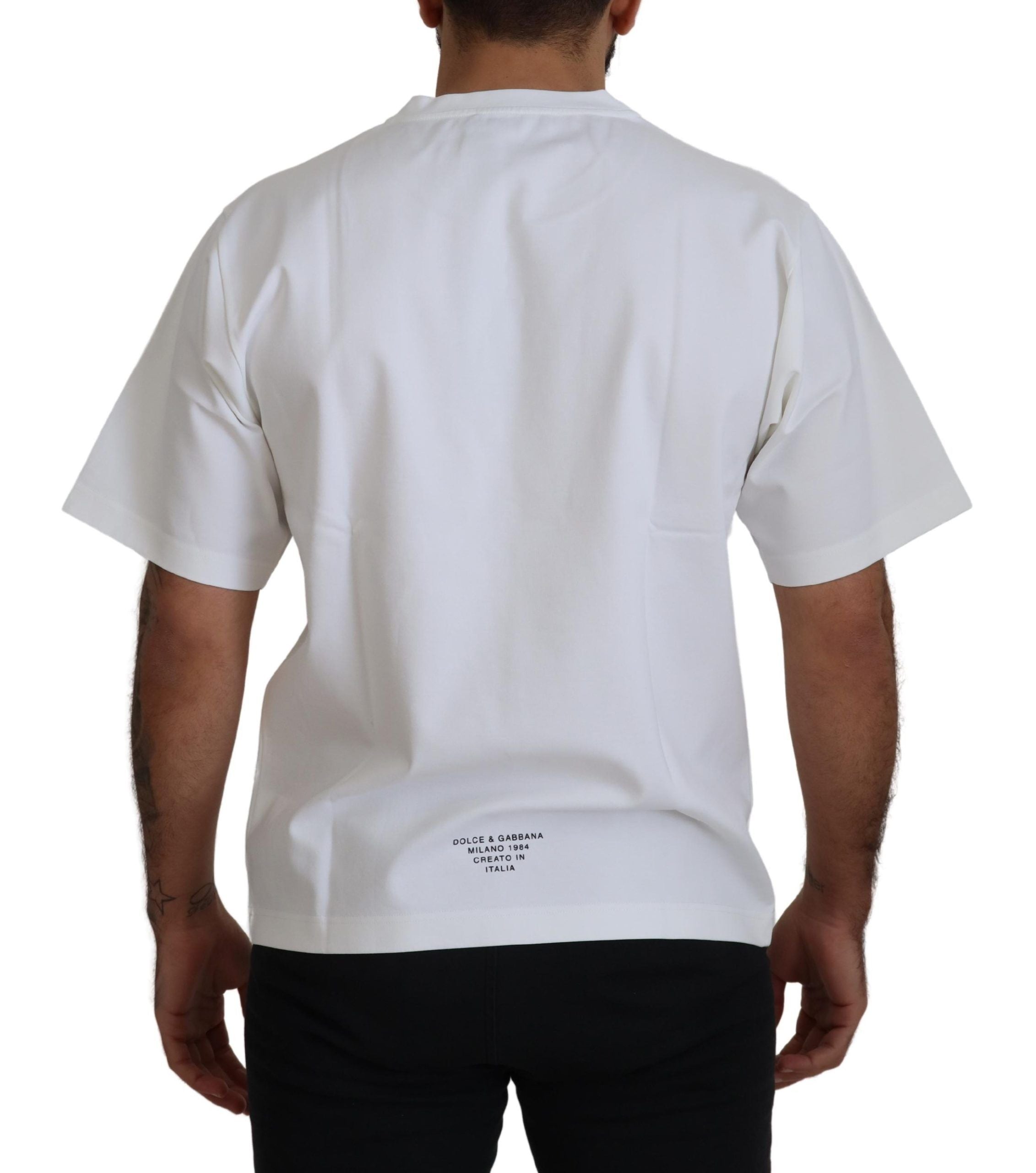 T-shirt en coton blanc Dolce & Gabbana avec logo imprimé, col rond et design classique.