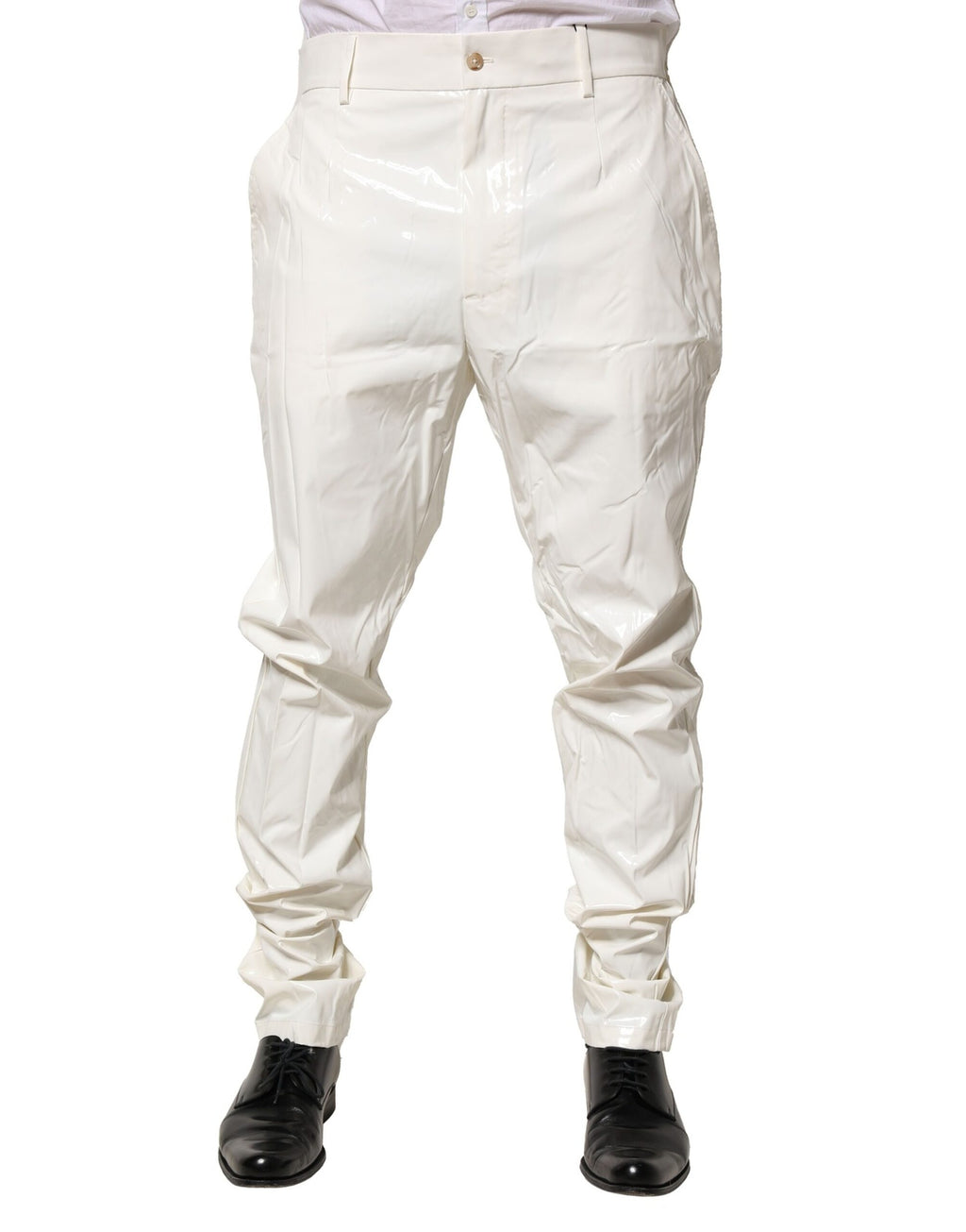 Pantalons pour homme Dolce & Gabbana en nylon blanc, coupe tapered, aspect élégant et moderne.