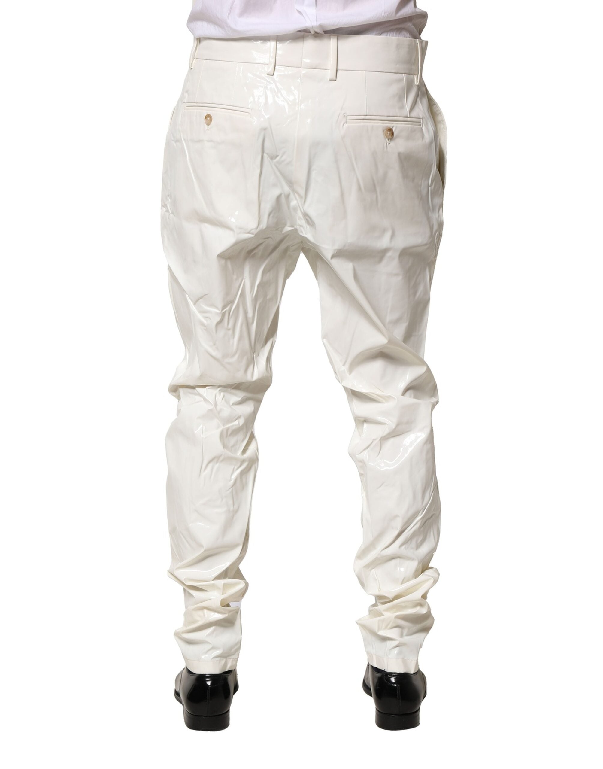 Pantalon homme Dolce & Gabbana en nylon blanc, coupe tapered, style élégant et moderne.