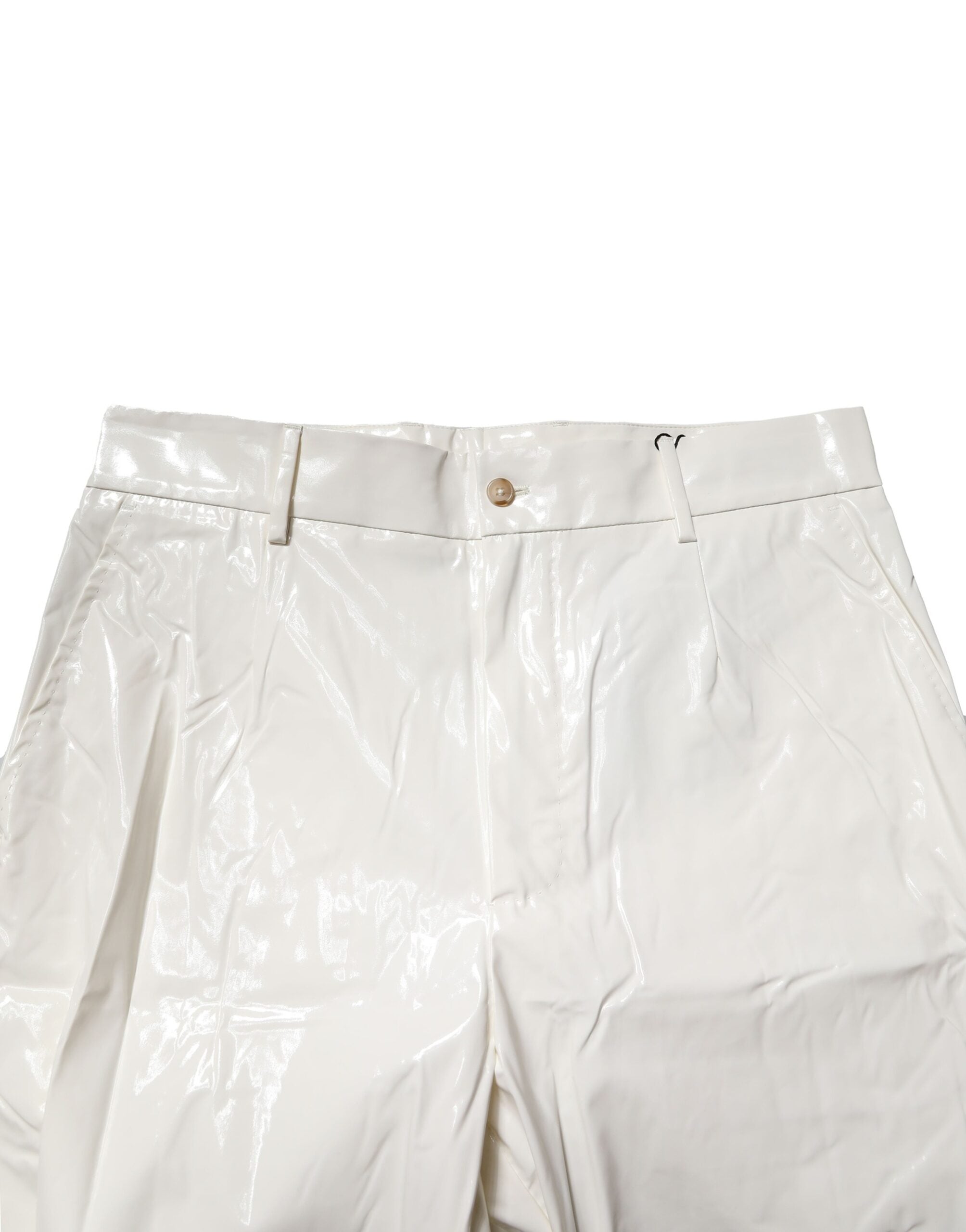 Pantalon homme Dolce & Gabbana en nylon blanc, coupe tapered, style élégant et moderne.