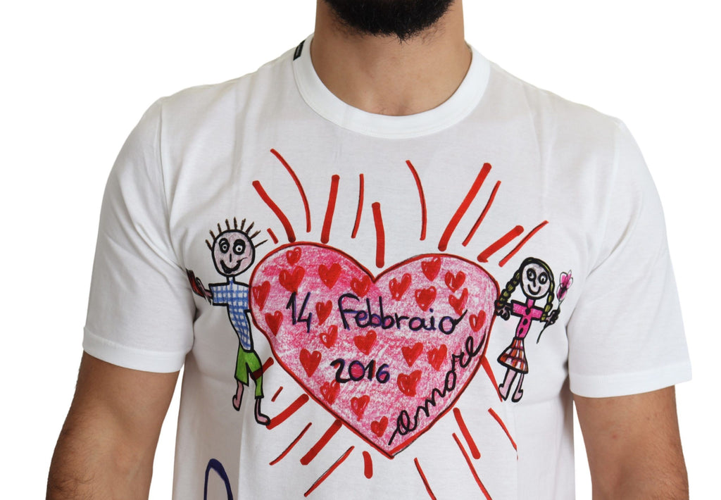 T-shirt blanc pour homme Dolce & Gabbana avec imprimé de cœurs Saint Valentine, style élégant et tendance.