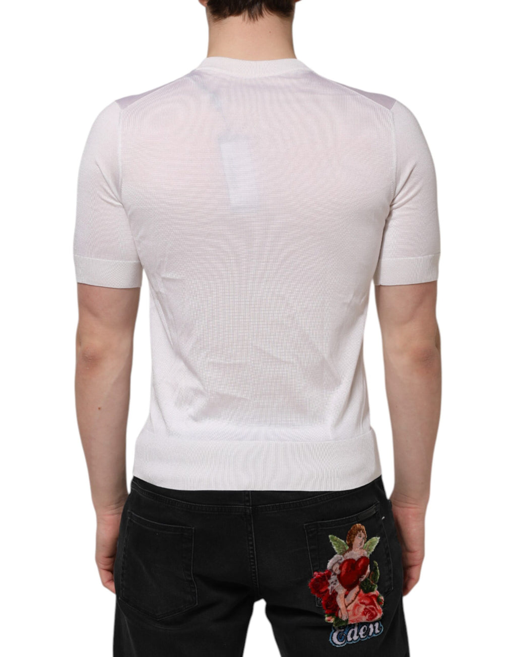 T-shirt homme à manches courtes en soie blanche de Dolce & Gabbana, style Henley, élégant et confortable.