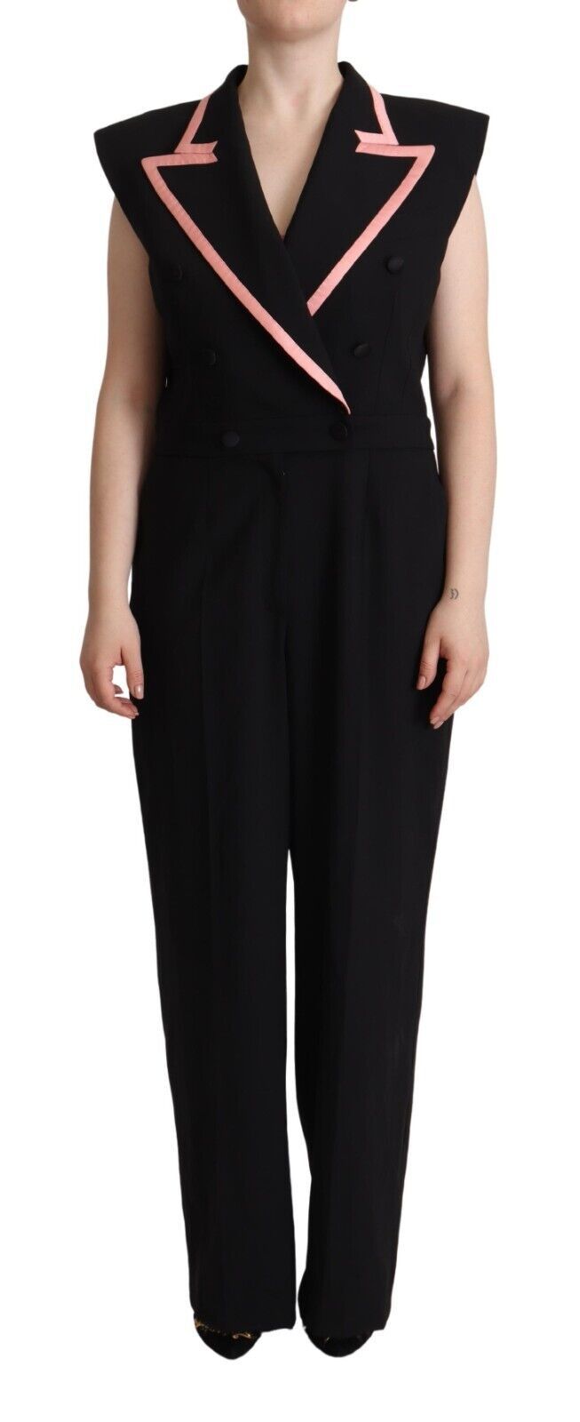 Combinaison sans manches Dolce & Gabbana en laine mélangée noire, élégante et élégante, vue de face sur fond neutre.
