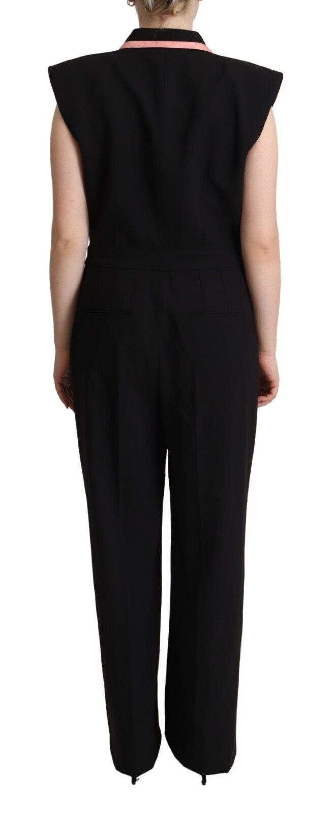 Robe combinaison sans manches Dolce & Gabbana en mélange de laine noire, vue de devant, élégante et sophistiquée.