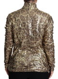 Pull encolure roulée Dolce & Gabbana en sequins marron à motif léopard, ajusté et élégant.