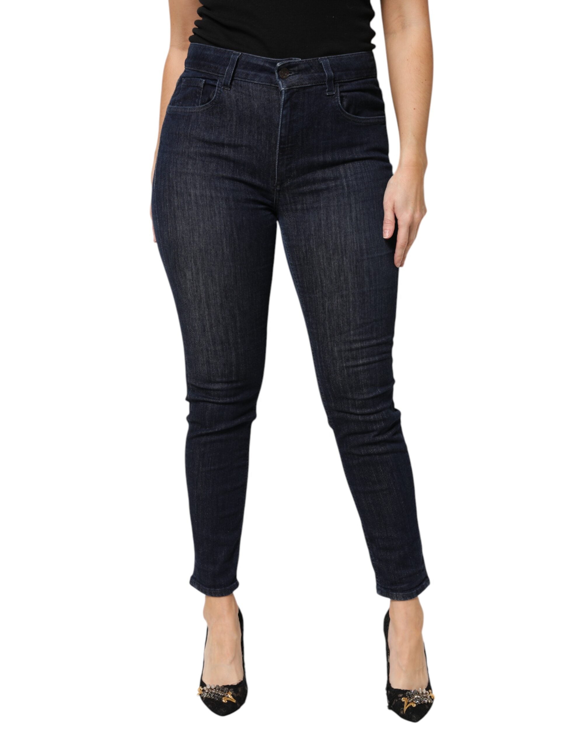 Jeans skinny déchirés en denim coton bleu foncé de Dolce & Gabbana, coupe courte et ajustée.