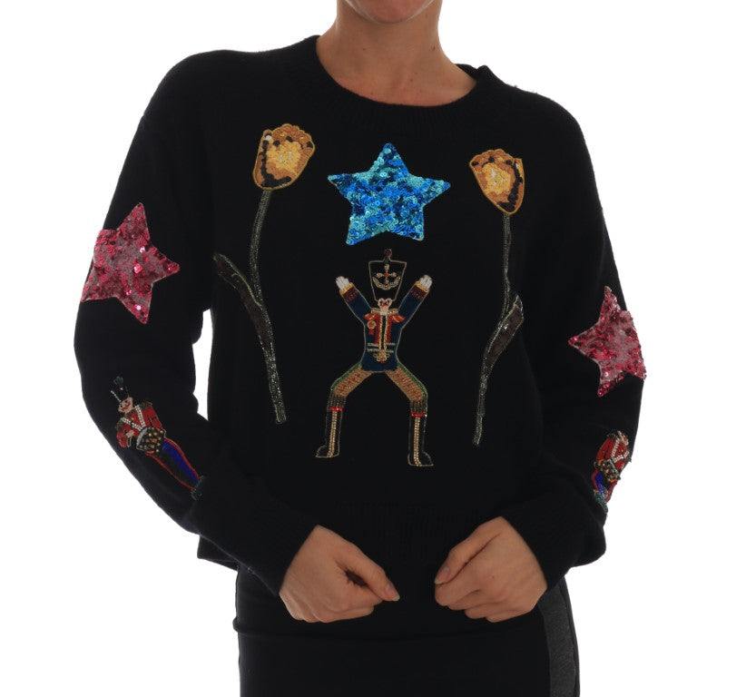 Pull en cachemire noir Dolce & Gabbana Fairy Tale Crystal avec détails scintillants, doux et élégant.