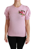 Chemise en laine Dolce & Gabbana à broderie florale rose, élégante blouse ornée de motifs floraux colorés.