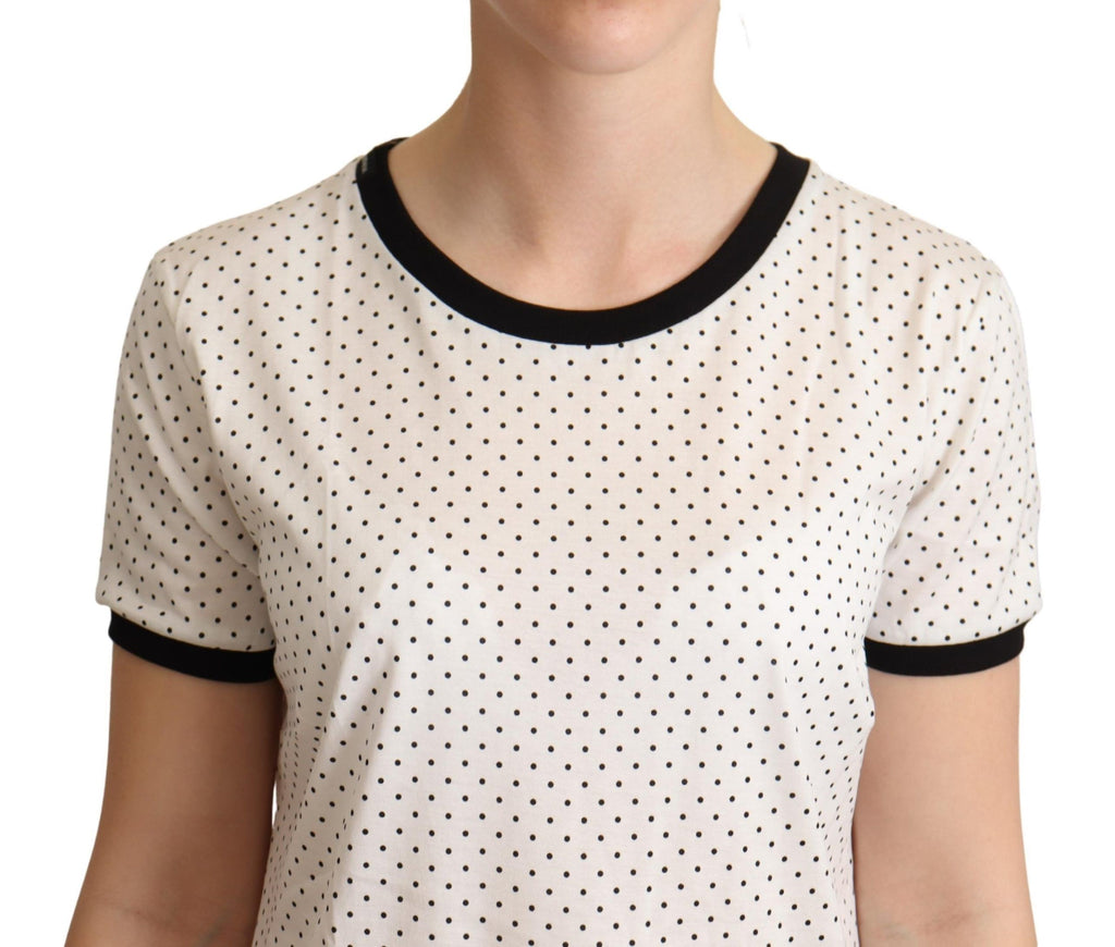T-shirt blanc à pois Dolce & Gabbana en coton avec col rond, design décontracté et élégant.