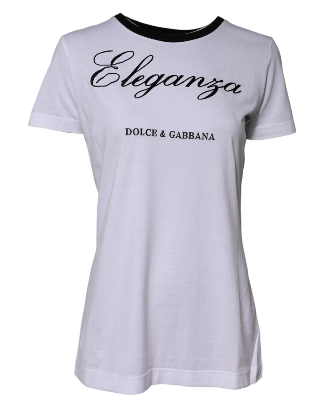 T-shirt blanc Dolce & Gabbana Eleganza en coton avec col rond, vue de face sur un mannequin.