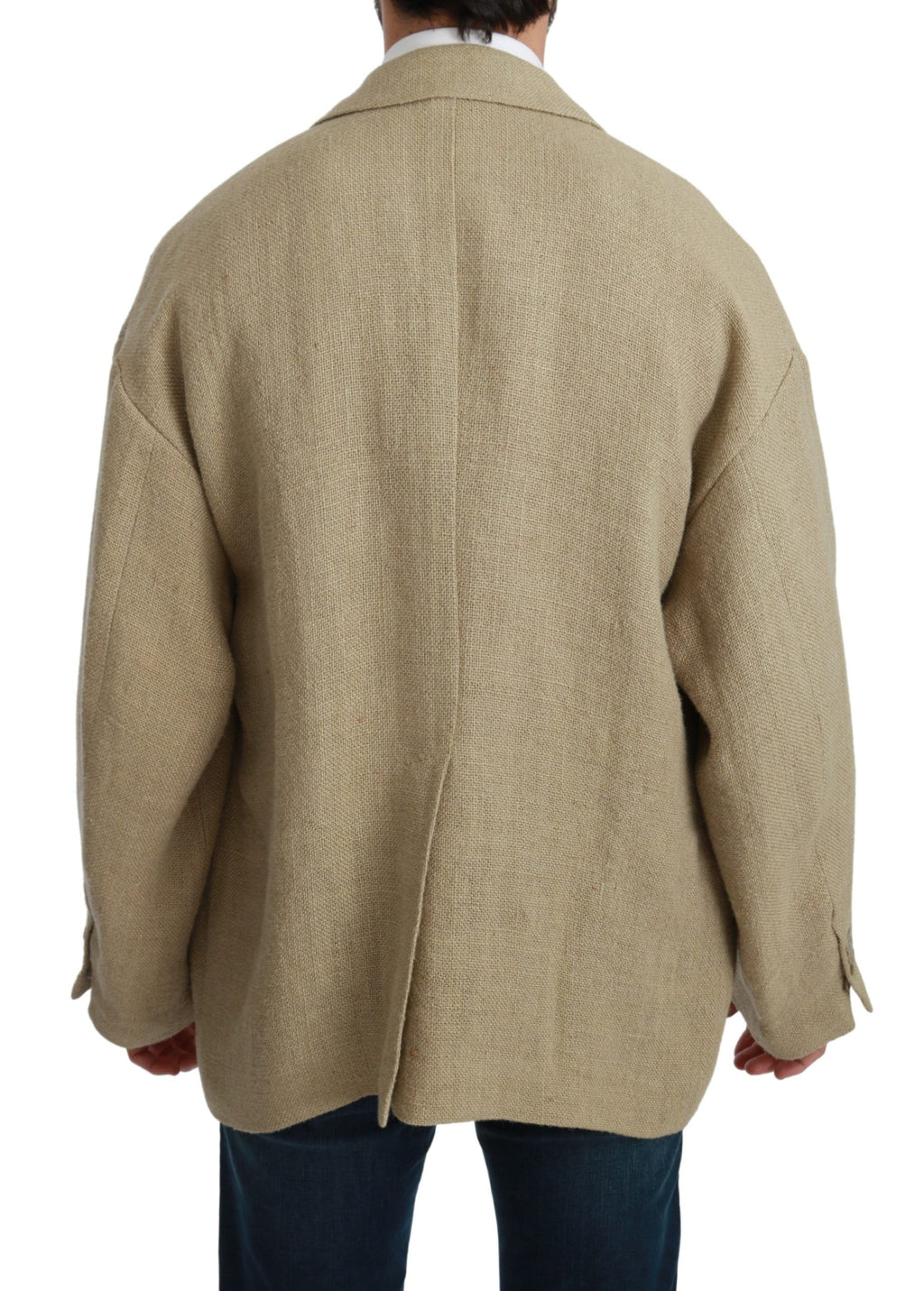 Veste blazer beige en jute de Dolce & Gabbana, coupe élégante avec col classique et détails naturels.