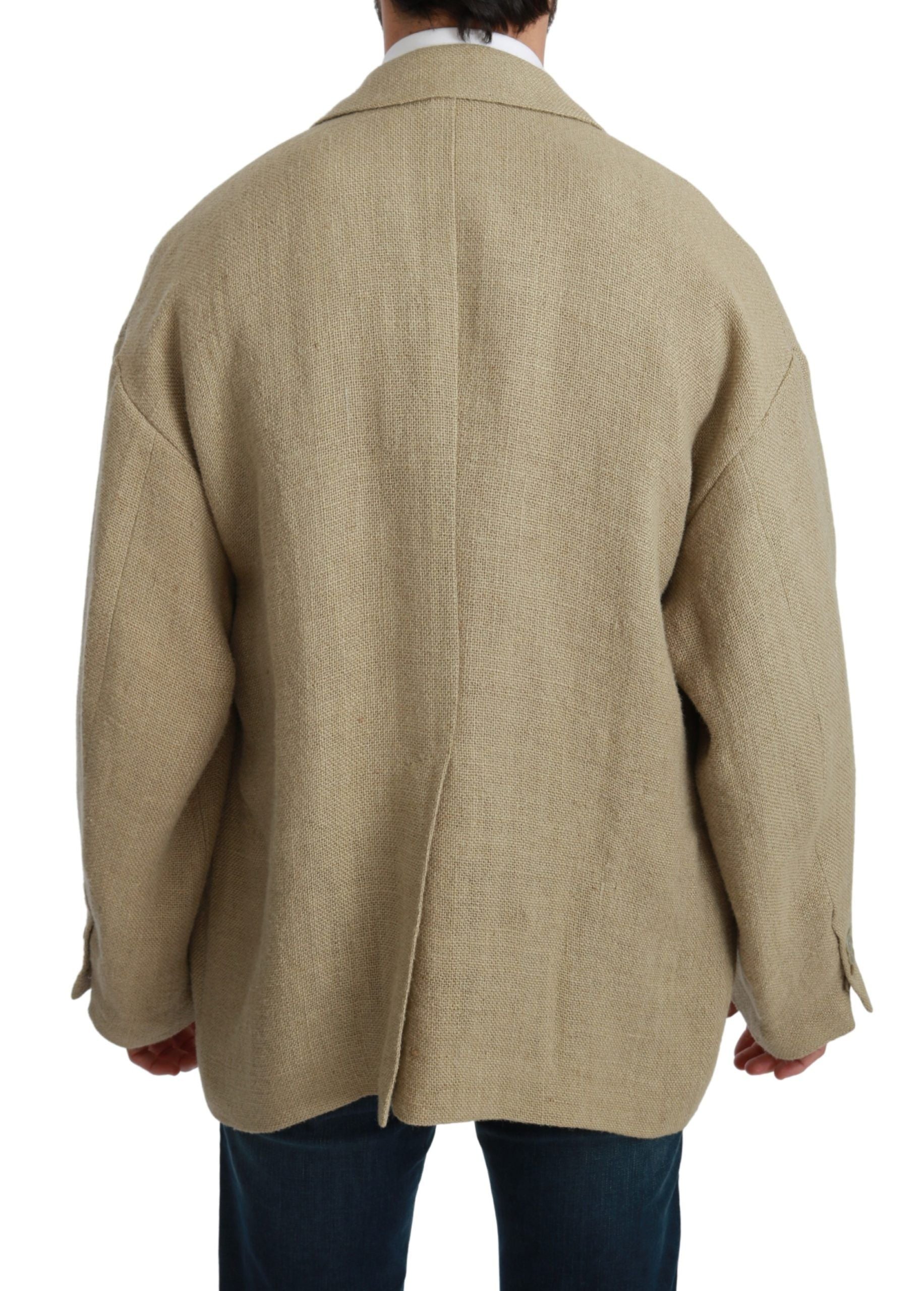 Veste blazer beige en jute de Dolce & Gabbana, coupe élégante avec col classique et détails naturels.