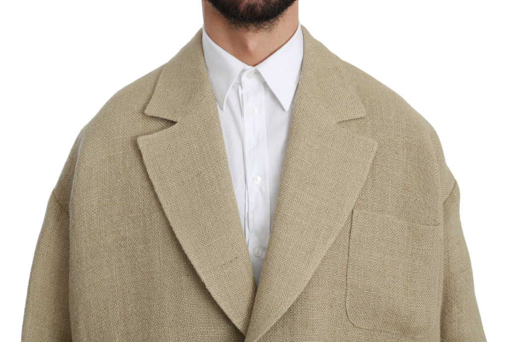 Blazer beige en jute de Dolce & Gabbana, manteau élégante avec coupe classique et détails sophistiqués.