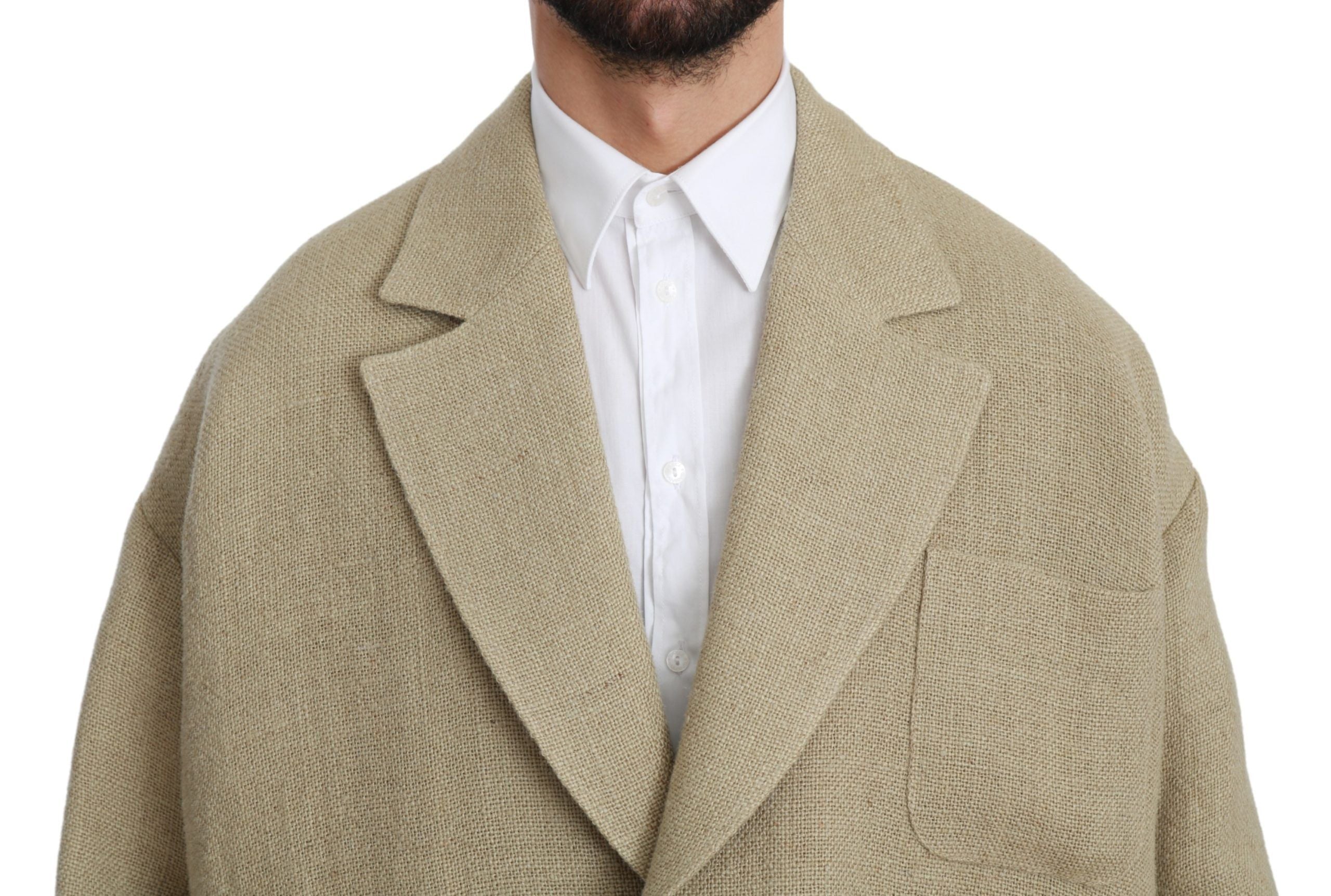 Blazer beige en jute de Dolce & Gabbana, manteau élégante avec coupe classique et détails sophistiqués.