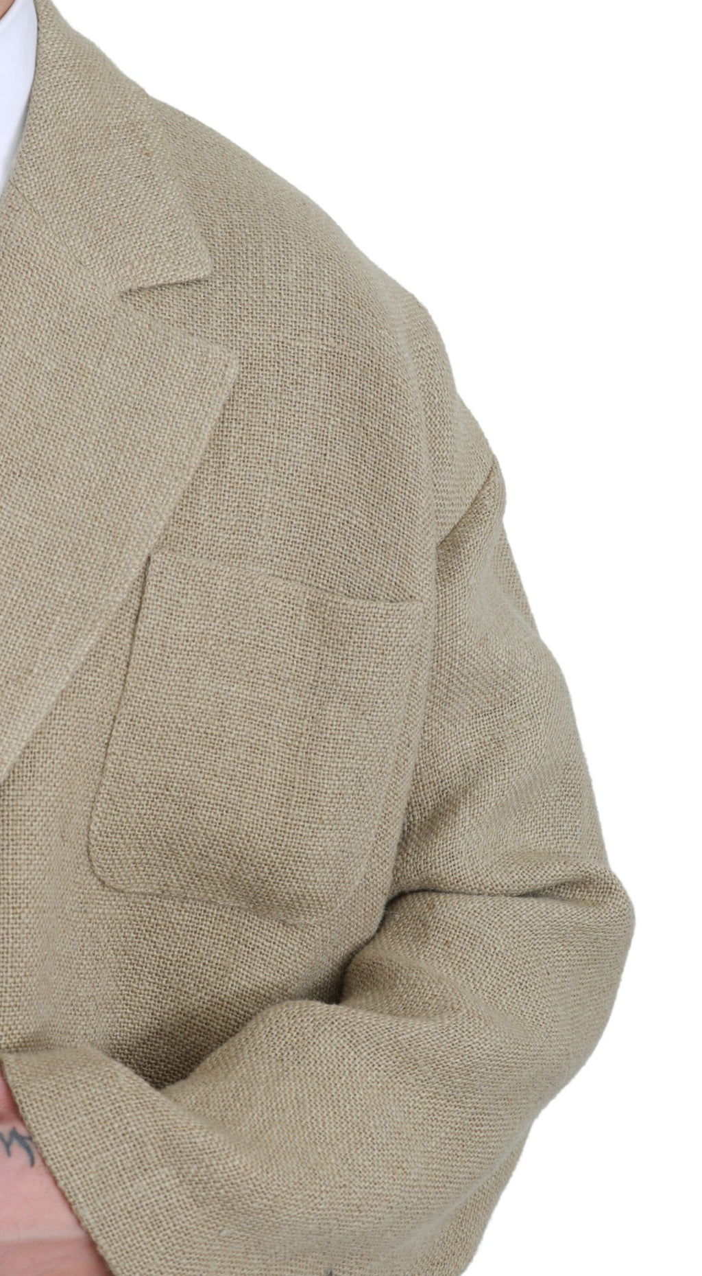 Blouson beige Dolce & Gabbana en jute, veste blazer élégante avec coupe structurée et détails sophistiqués.