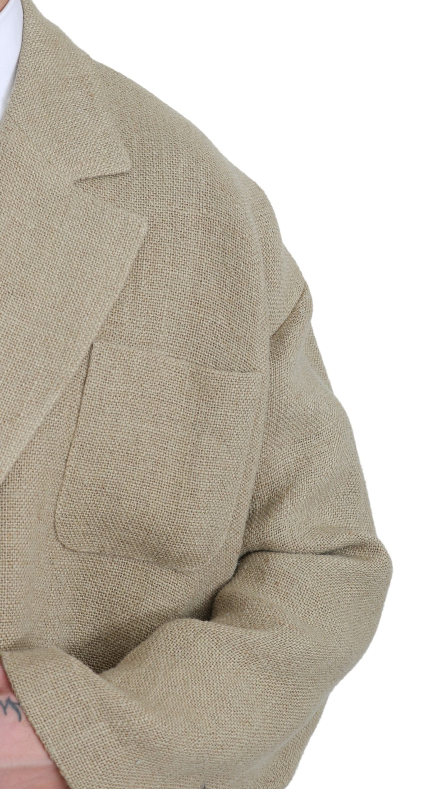 Blouson beige Dolce & Gabbana en jute, veste blazer élégante avec coupe structurée et détails sophistiqués.