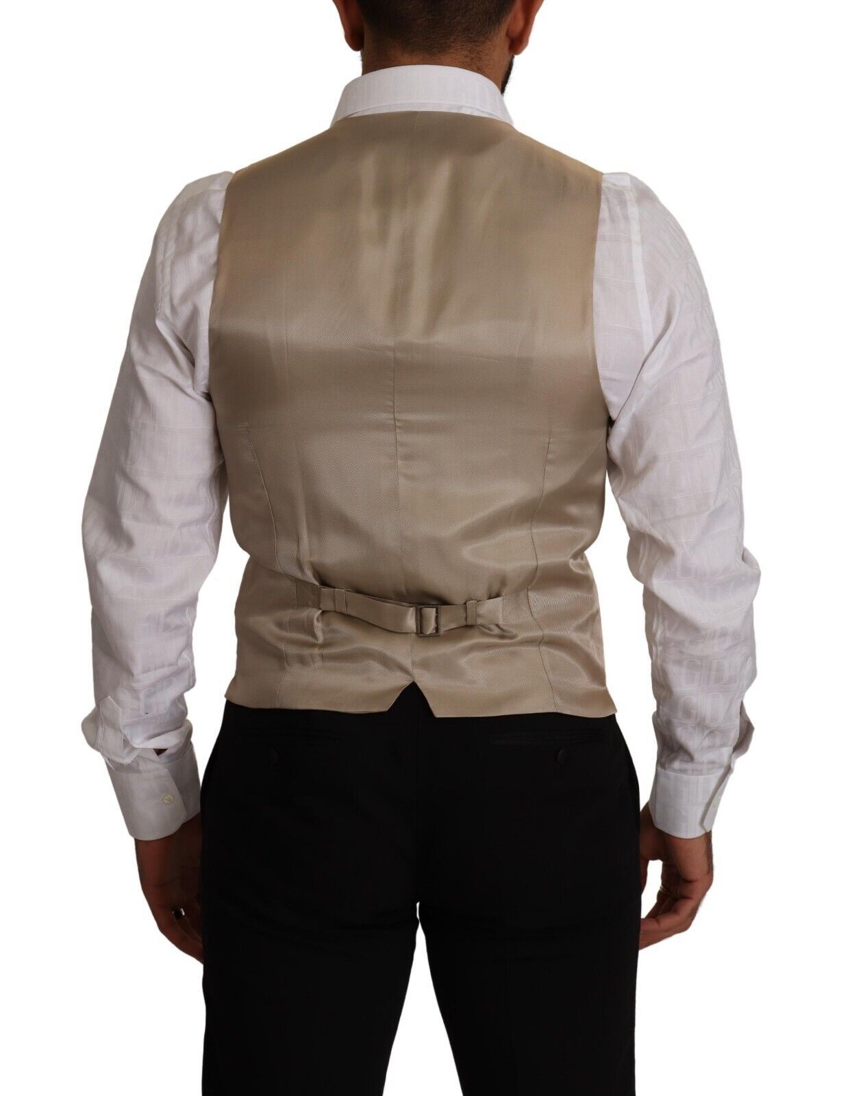 Gilet slim en coton et soie beige de Dolce & Gabbana, veste cintrée élégante pour homme.