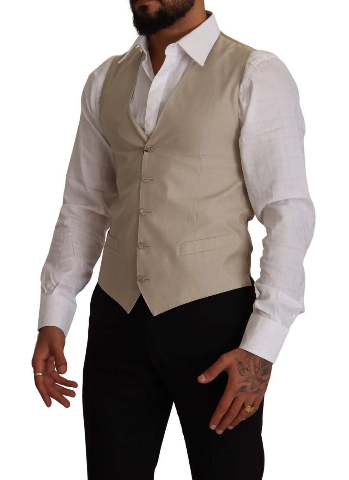 Gilet slim fit en coton et soie beige de Dolce & Gabbana, veste élégante pour homme.