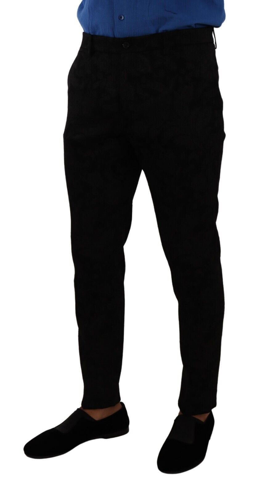 Pantalon de costume noir en brocart Dolce & Gabbana pour femmes, coupe skinny et élégant, idéal pour occasions formelles.