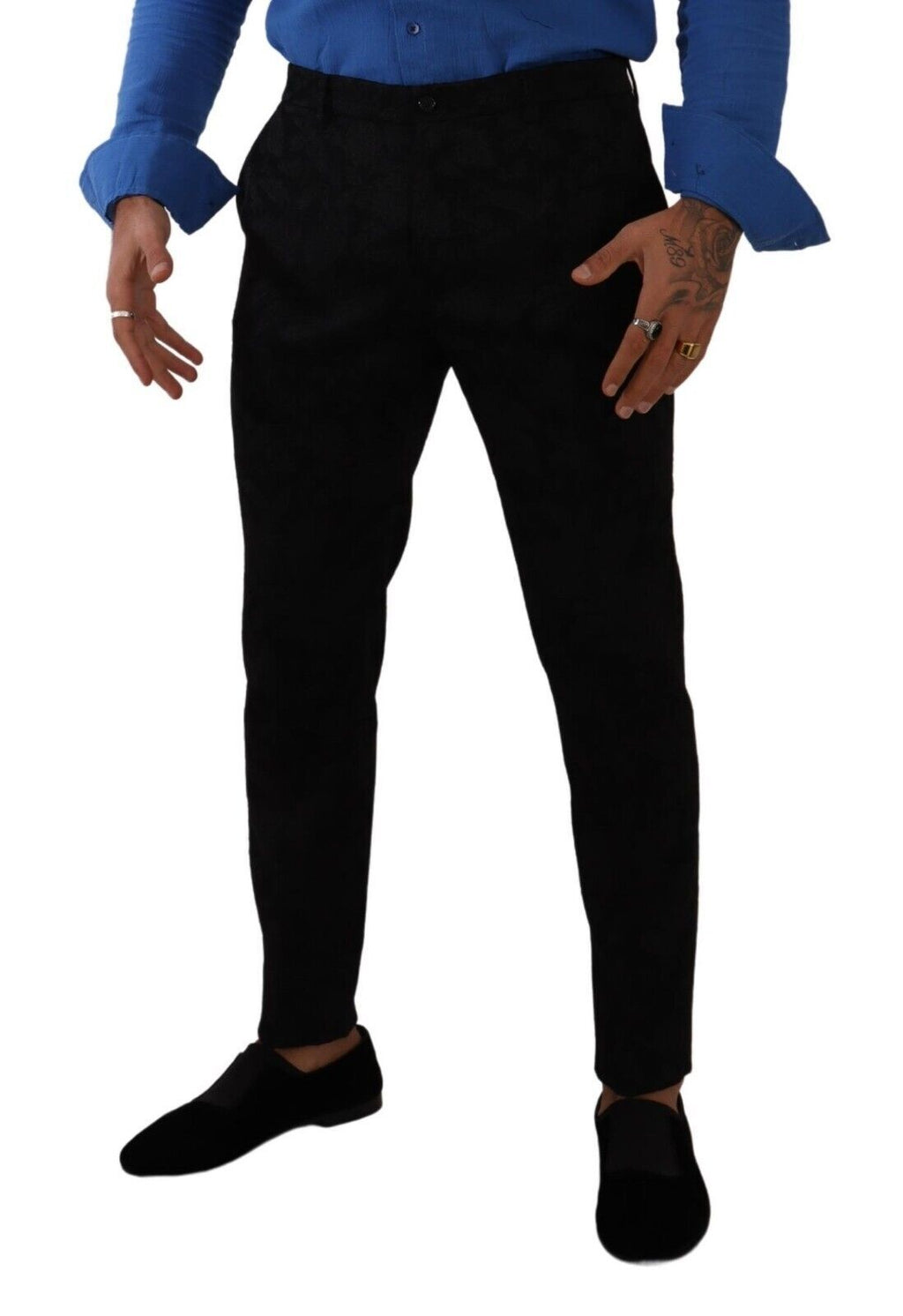 Pantalon de costume skinny noir en brocart de Dolce & Gabbana, style formel et élégant pour femme.