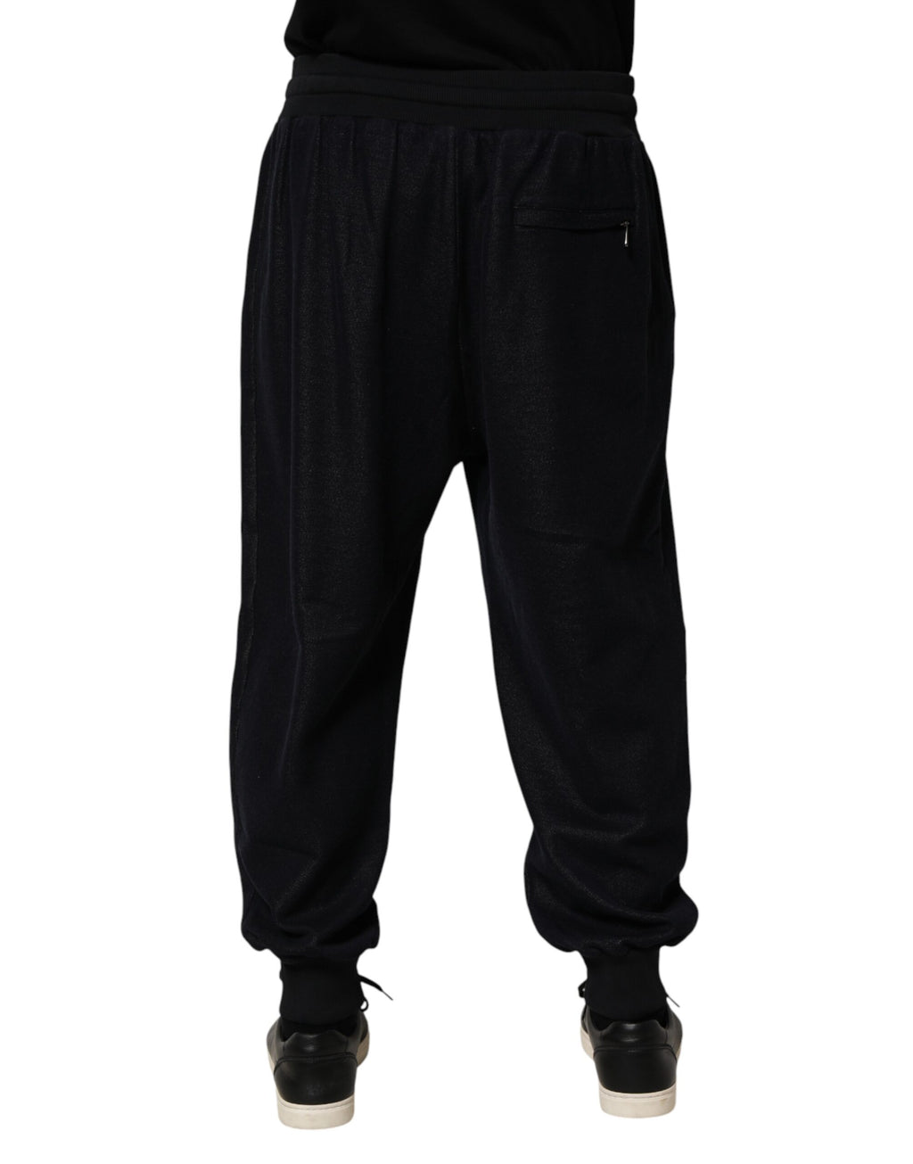 Pantalon jogger en coton mélangé noir Dolce & Gabbana avec cordon de serrage, style décontracté et confortable.