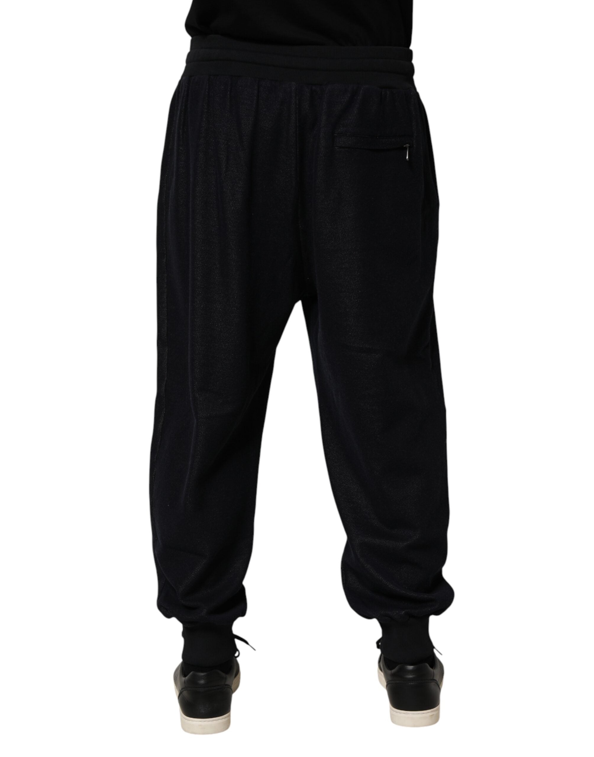 Pantalon jogger en coton mélangé noir Dolce & Gabbana avec cordon de serrage, style décontracté et confortable.