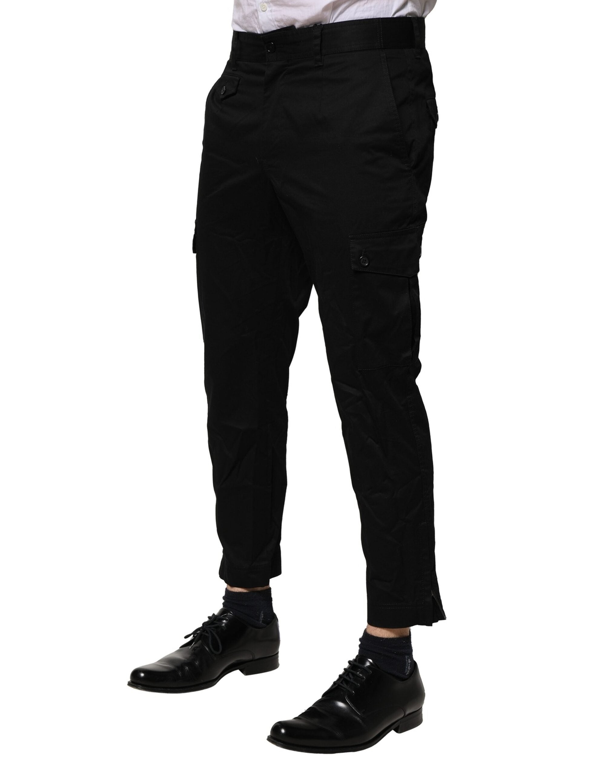 Pantalon slim en coton noir de Dolce & Gabbana, pantalon formel élégant pour femmes ou hommes.