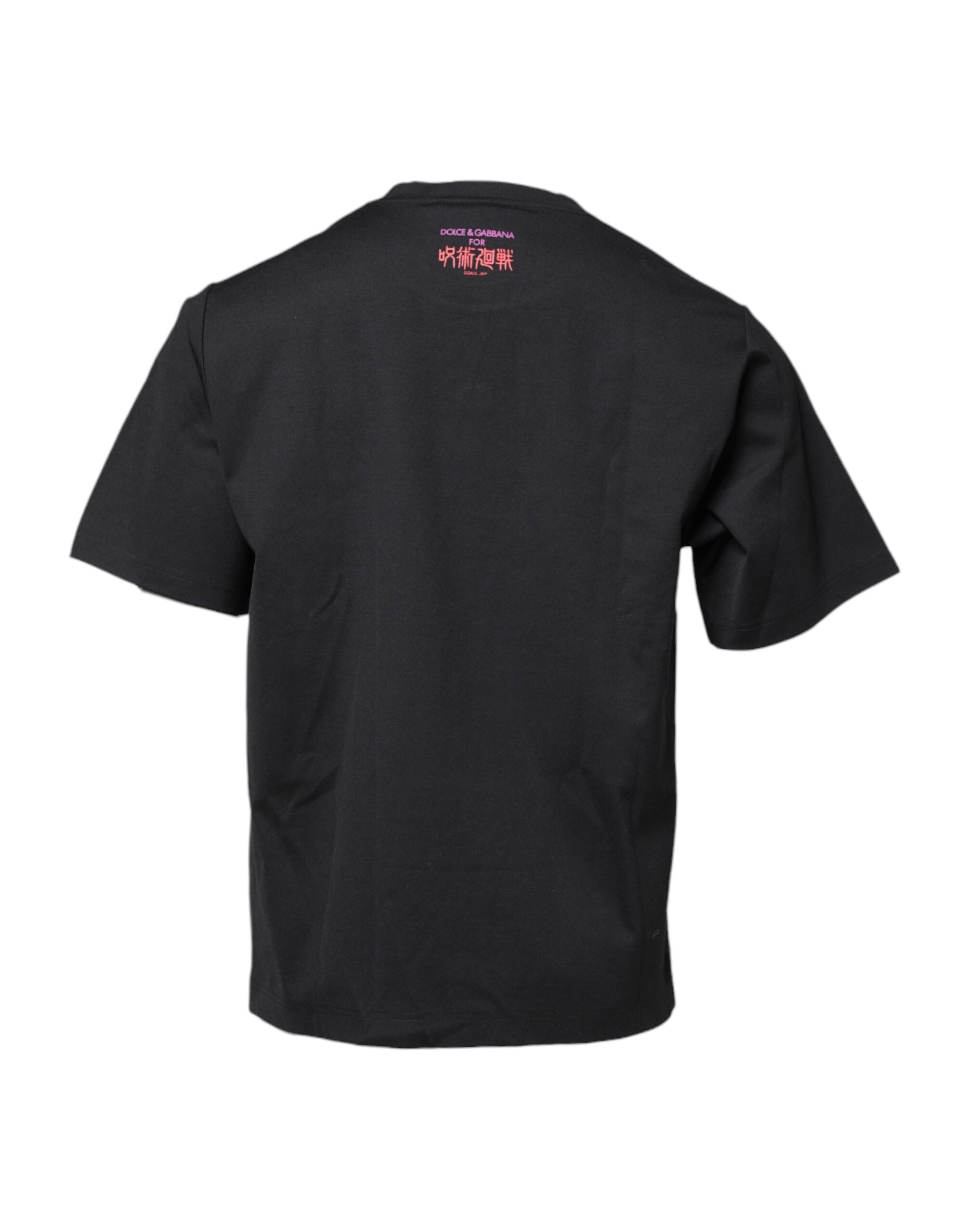 T-shirt noir en coton Dolce & Gabbana avec motif graphique à col rond, style décontracté et moderne.