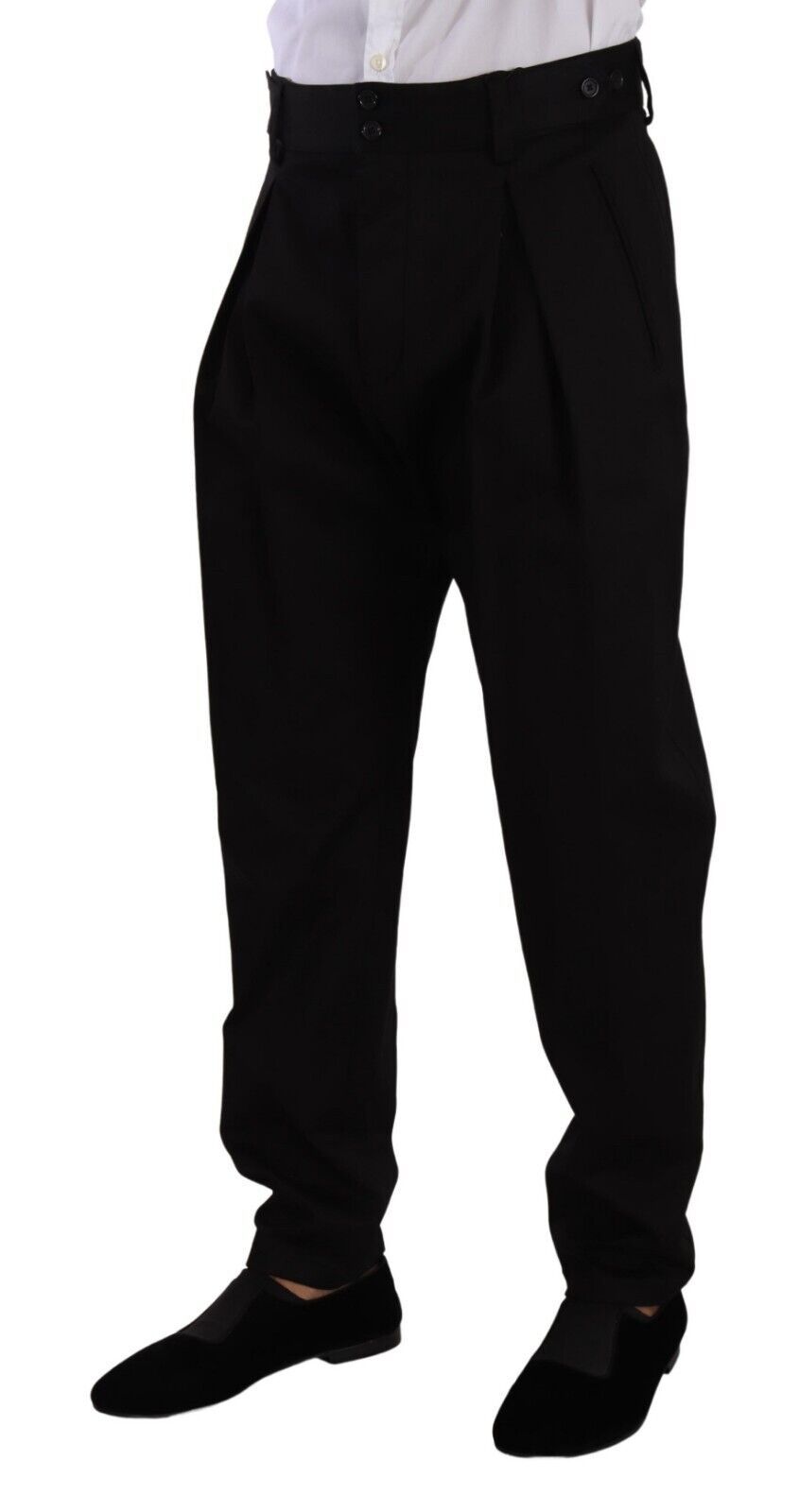 Pantalon homme Dolce & Gabbana en coton noir à taille haute, style élégant et moderne, pantalon de costume pour homme.