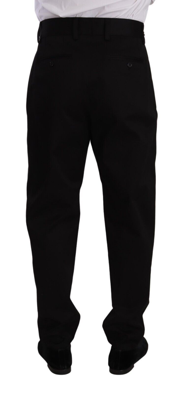 Pantalon homme Dolce & Gabbana en coton noir à taille haute, style élégant et coupe droite.