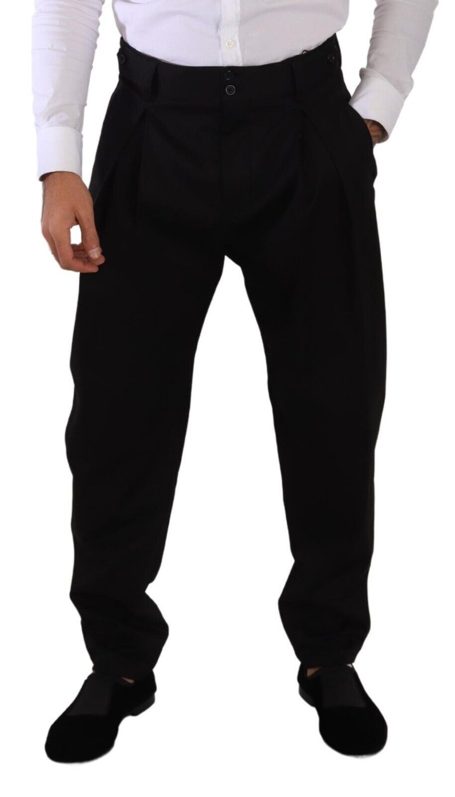 Pantalons pour hommes Dolce & Gabbana en coton noir, taille haute, style élégant et moderne.