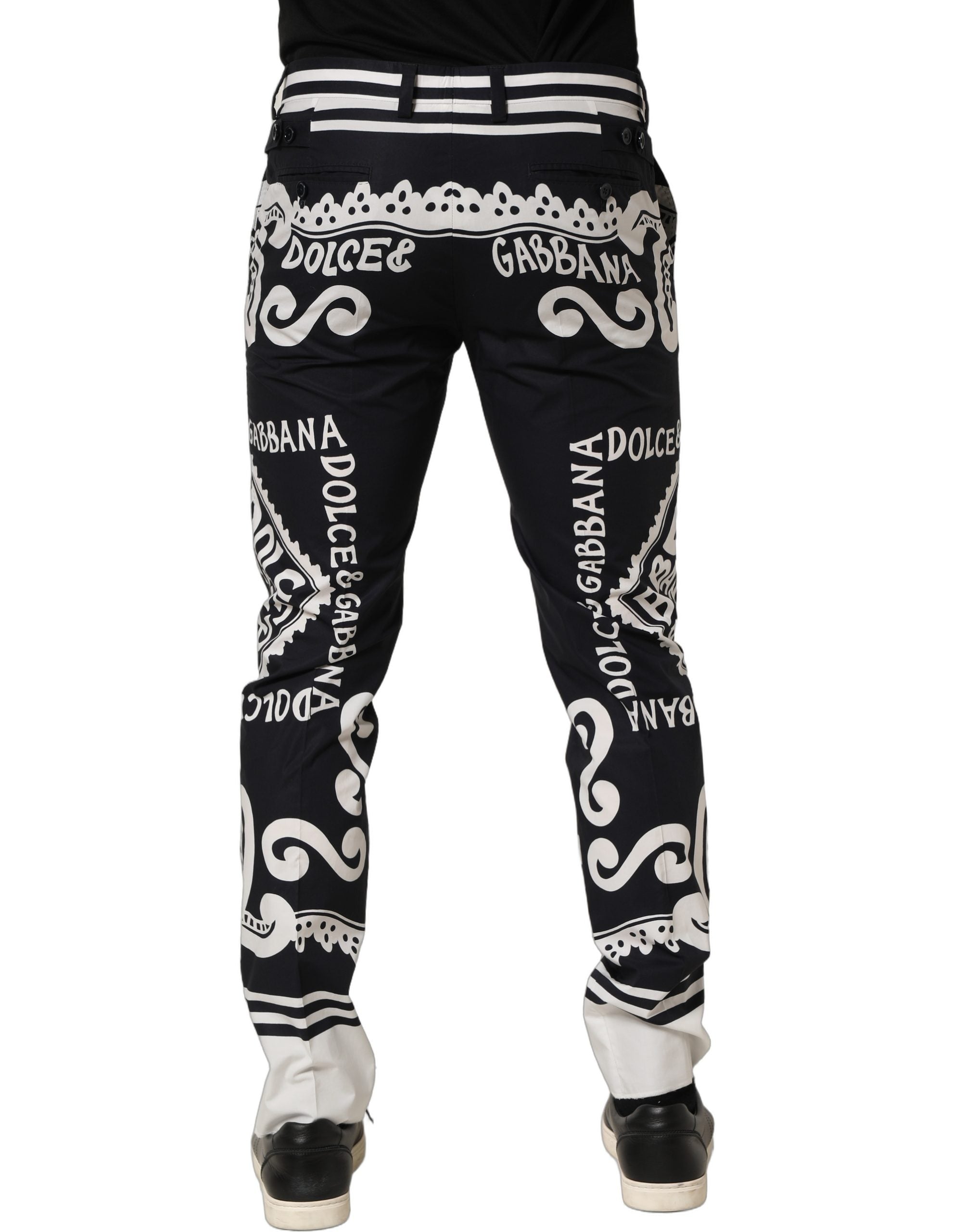 Pantalon Dolce & Gabbana en coton noir avec imprimé MarinaPrint, style élégant et tissu léger pour femme.