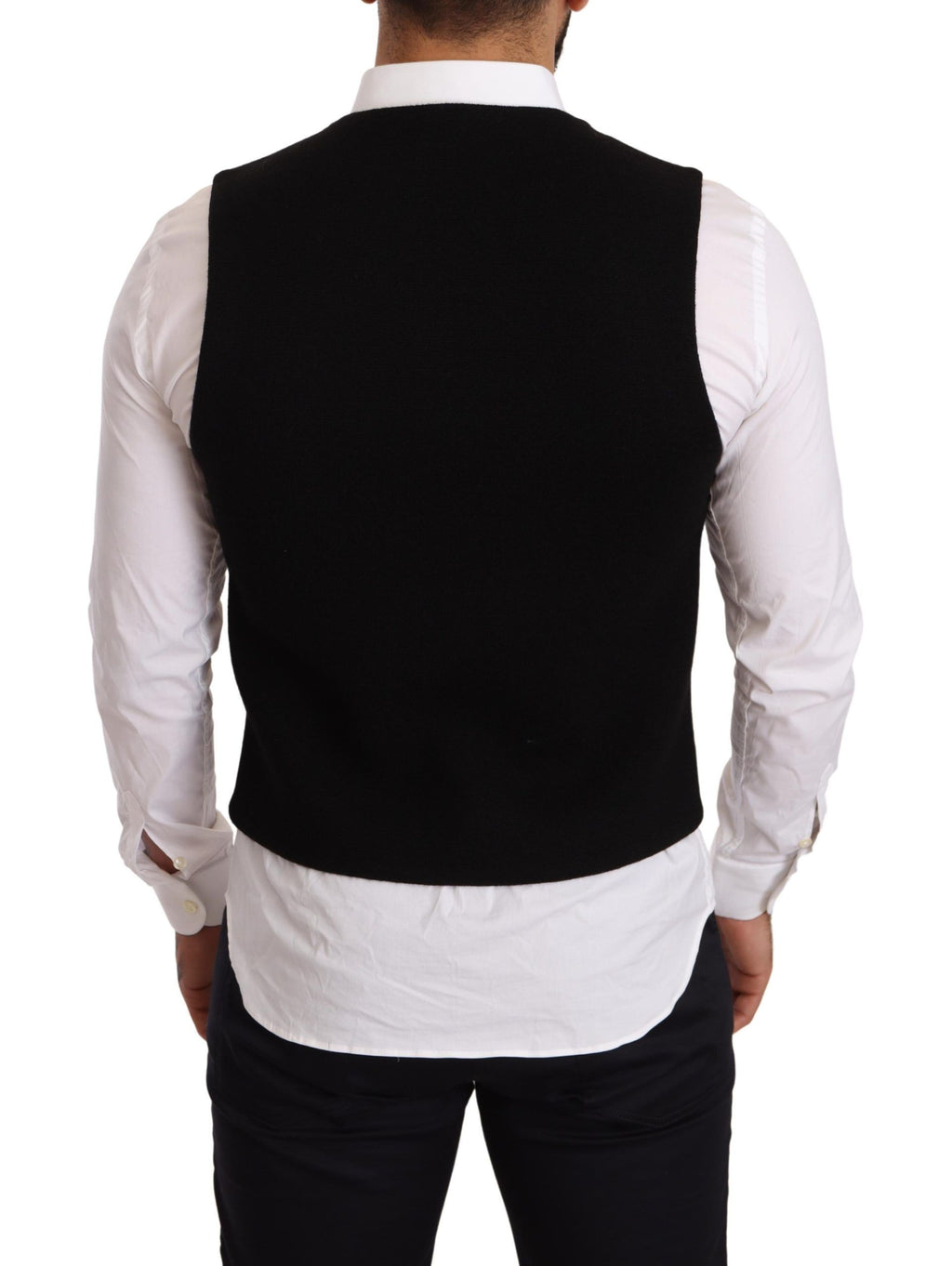 Gilet noir en coton Dolce & Gabbana à boutonnière simple, détail élégant et couture sophistiquée.