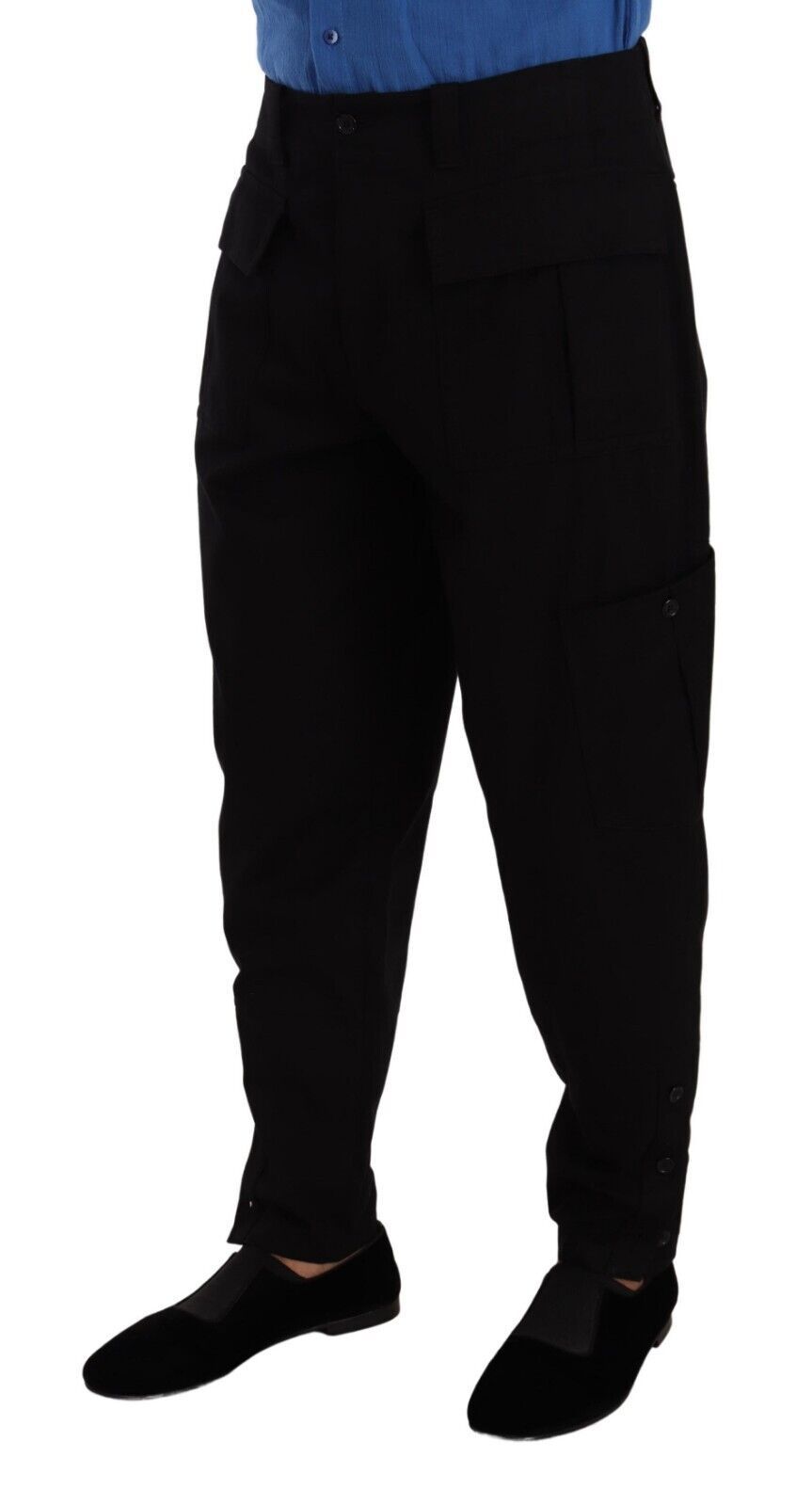 Pantalon cargo noir en coton stretch Dolce & Gabbana, coupe tapered, pantalon décontracté pour homme.