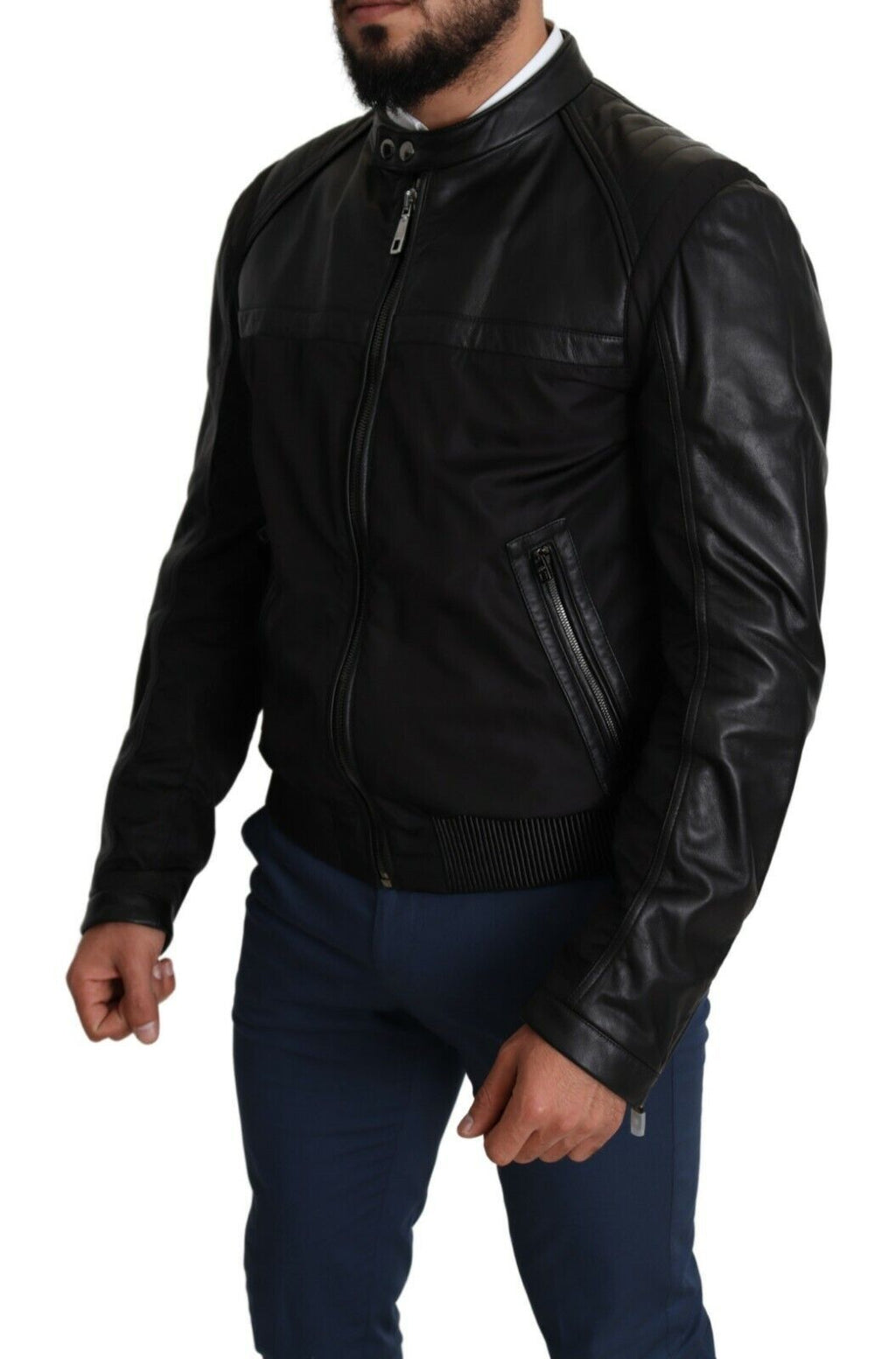 Veste bomber noire en nylon pour homme de Dolce & Gabbana avec fermeture éclair intégrale, style décontracté et moderne.