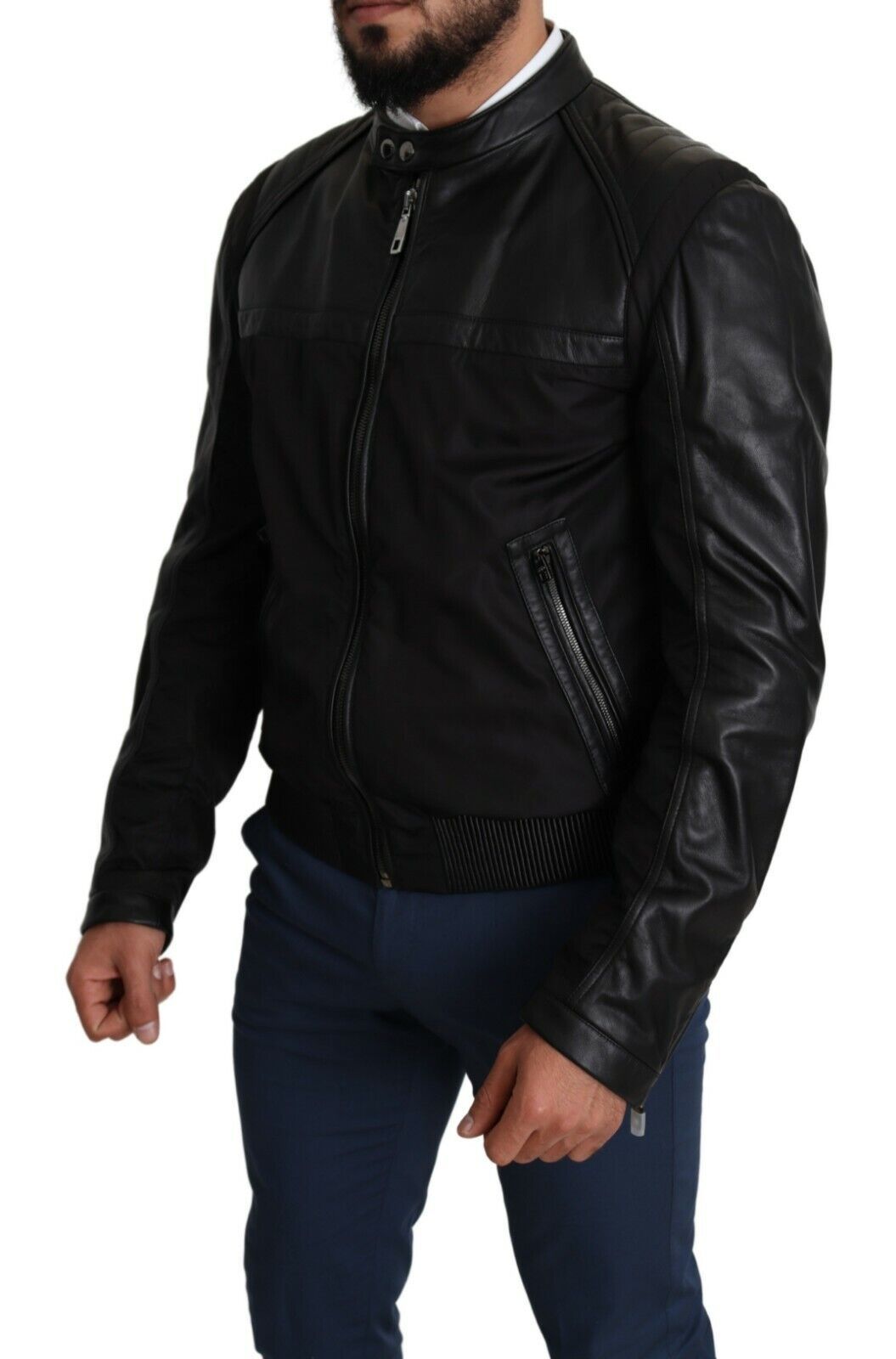 Veste bomber noire en nylon pour homme de Dolce & Gabbana avec fermeture éclair intégrale, style décontracté et moderne.