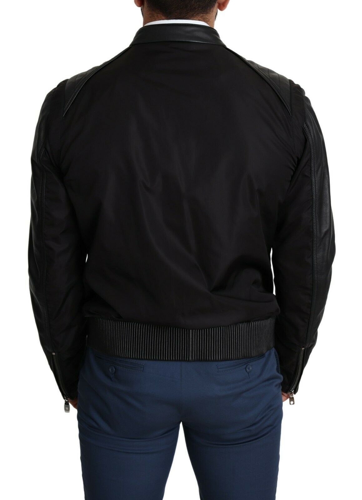 Veste bomber noire en nylon Dolce & Gabbana pour homme avec zip complet et style moderne.