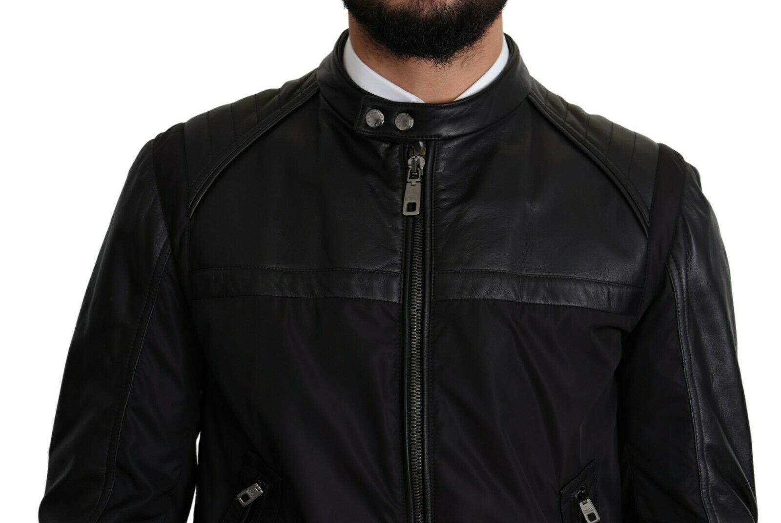Veste bomber noire en nylon pour homme de Dolce & Gabbana avec fermeture éclair complète, style élégant et moderne.