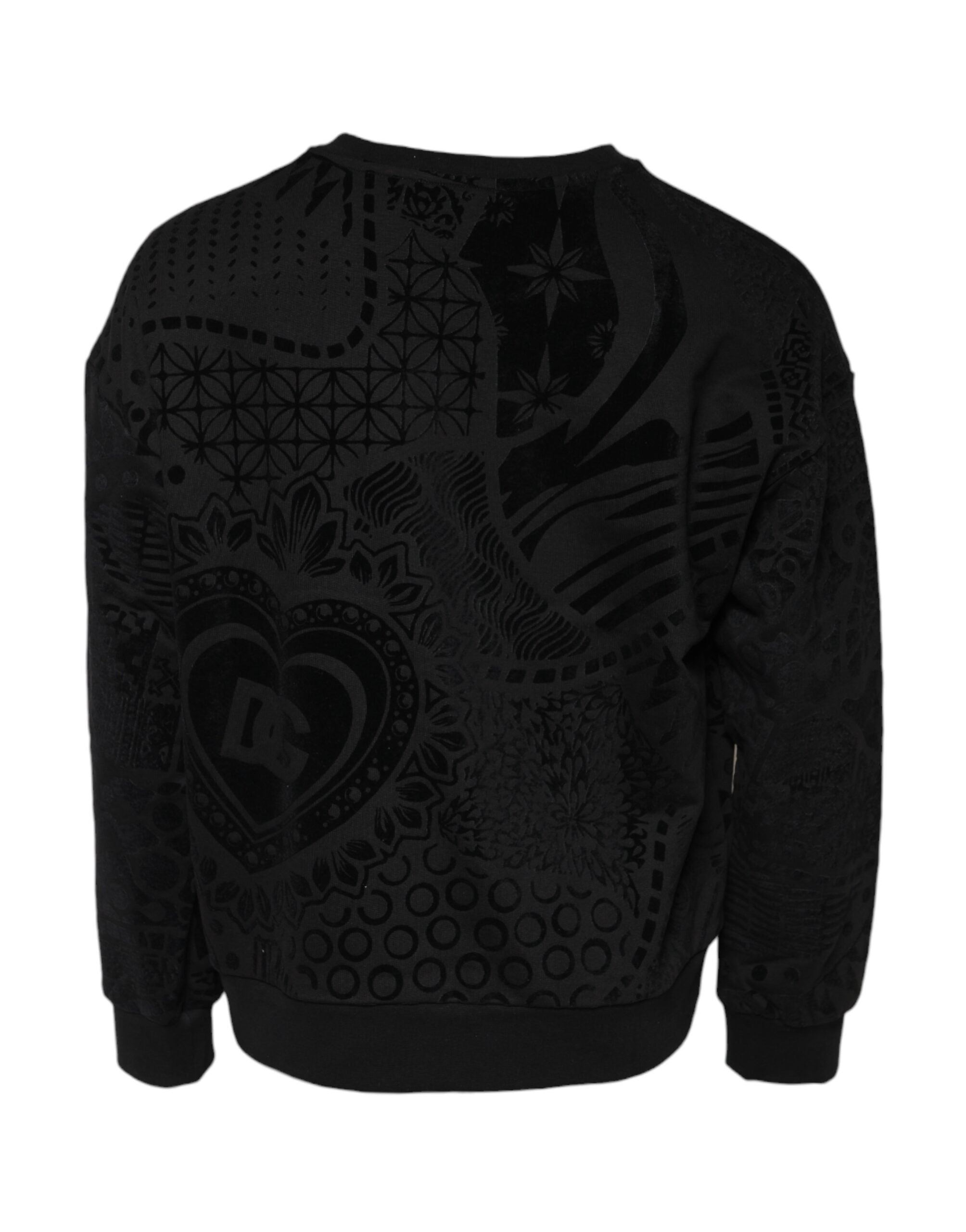 Sweat-shirt Dolce & Gabbana noir avec motif imprimé à col rond, coton confortable pour un style décontracté.