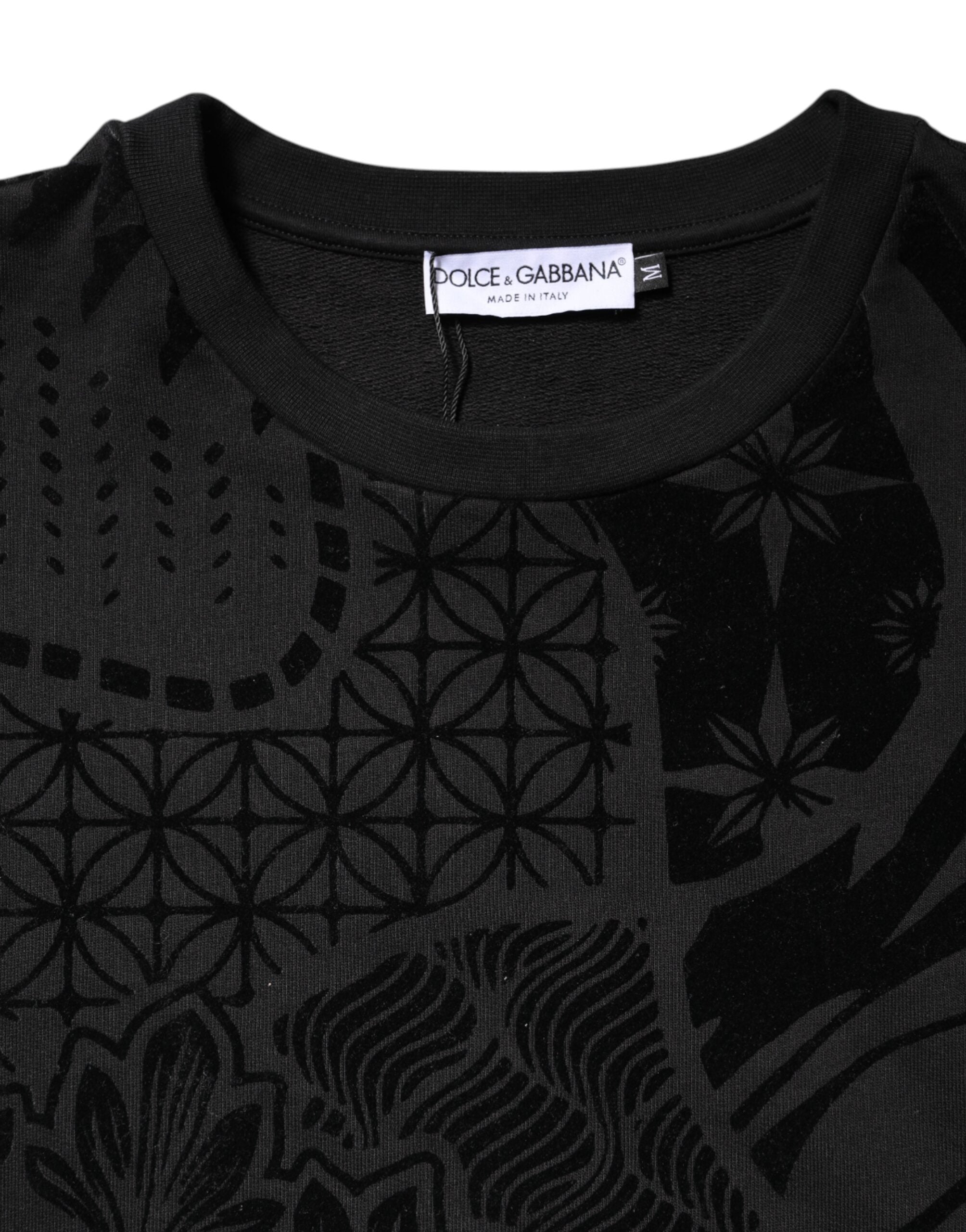 Sweatshirt à col rond noir imprimé de Dolce & Gabbana, pull confortable en coton avec motif tendance.