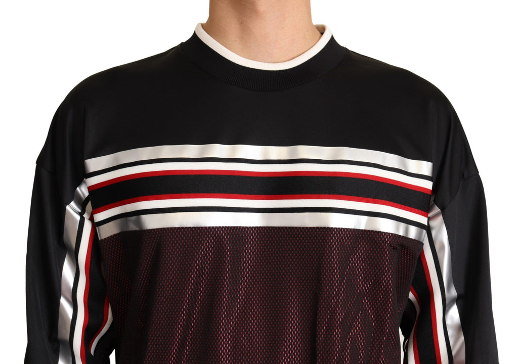 Pull à col rond Dolce & Gabbana, en mesh noir et rouge, style sport, pour homme.