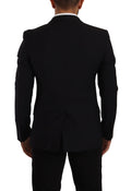Veste noire Dolce & Gabbana slim fit avec deux boutons, style Martini blazer, vue de face sur fond blanc.