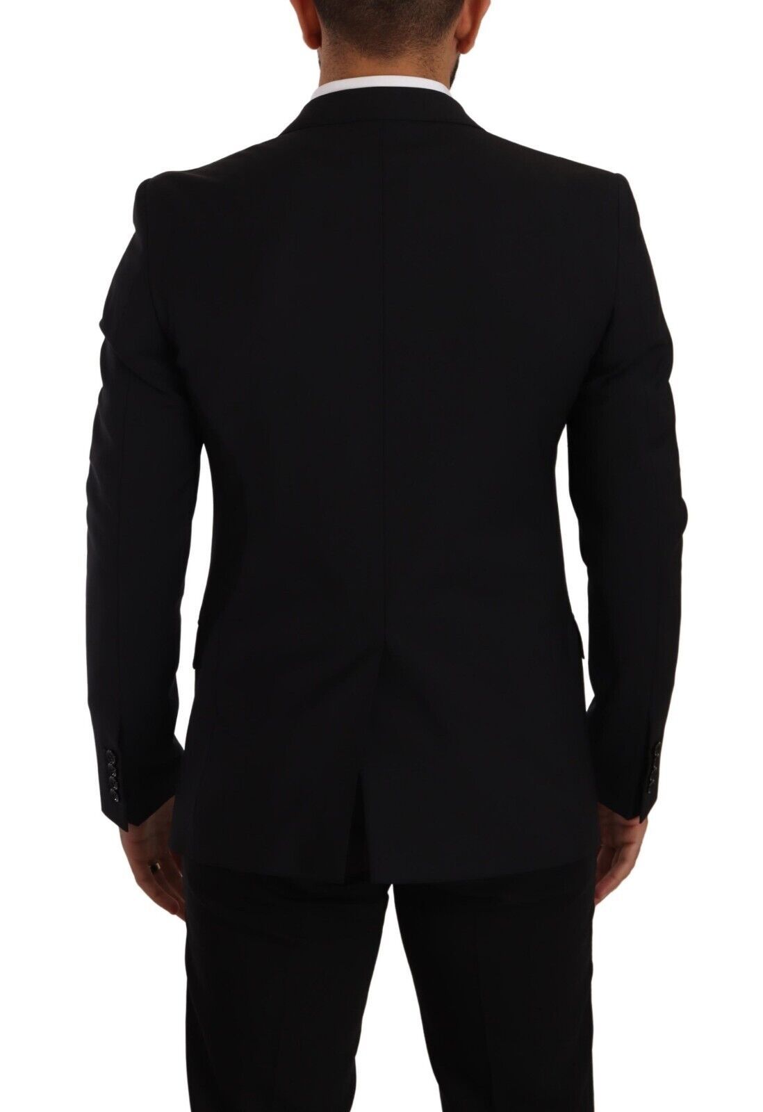 Veste noire Dolce & Gabbana slim fit avec deux boutons, style Martini blazer, vue de face sur fond blanc.