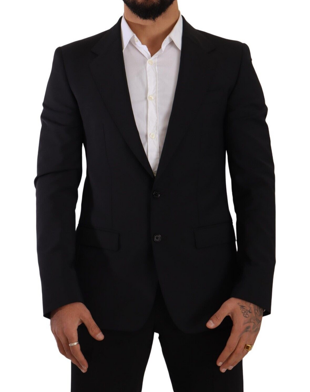 Gilet noir Dolce & Gabbana à coupe slim, avec deux boutons et style blazer Martini, porté sur un mannequin.