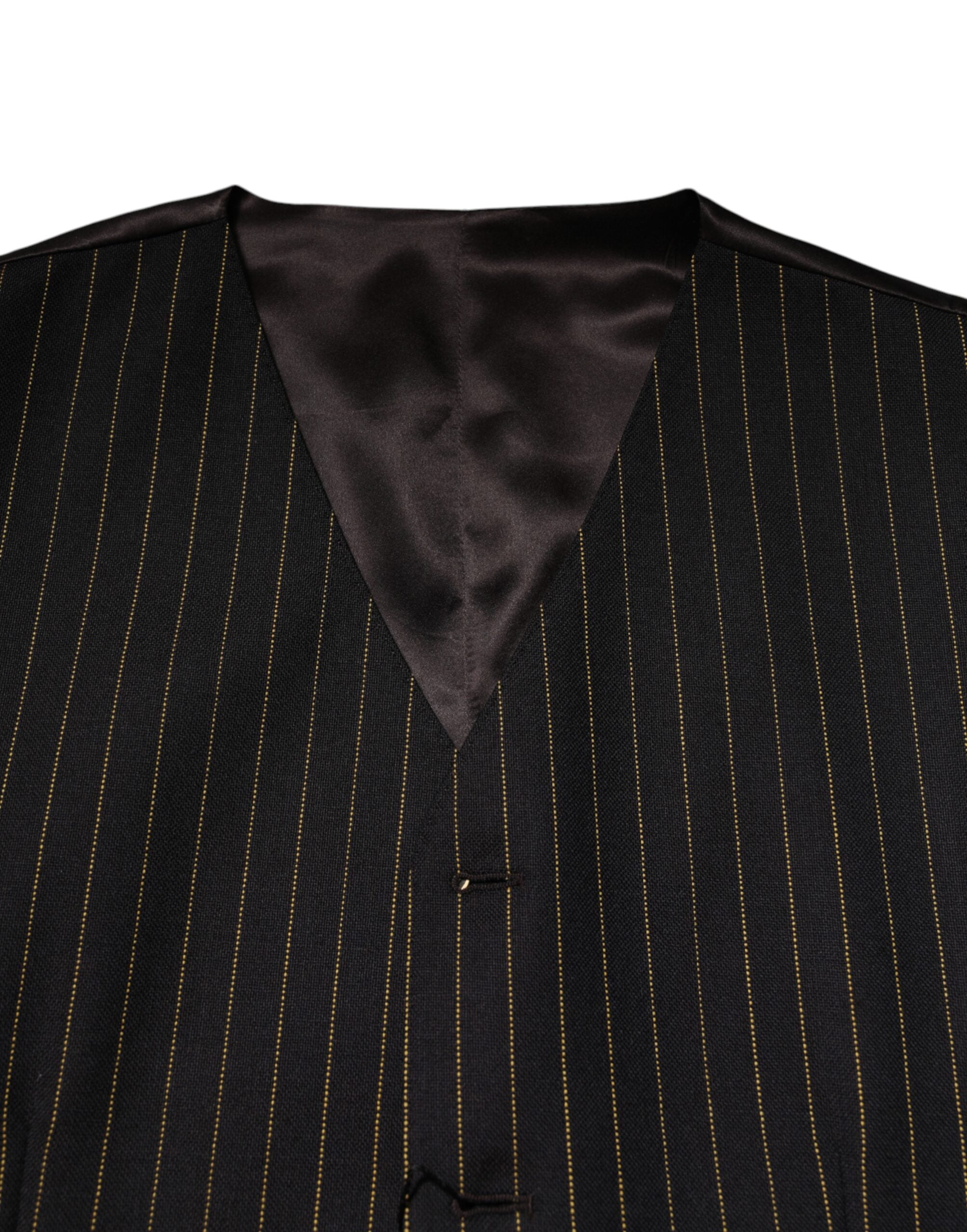 Gilet homme en laine noir à rayures Dolce & Gabbana, veste formelle élégante avec détails sophistiqués.